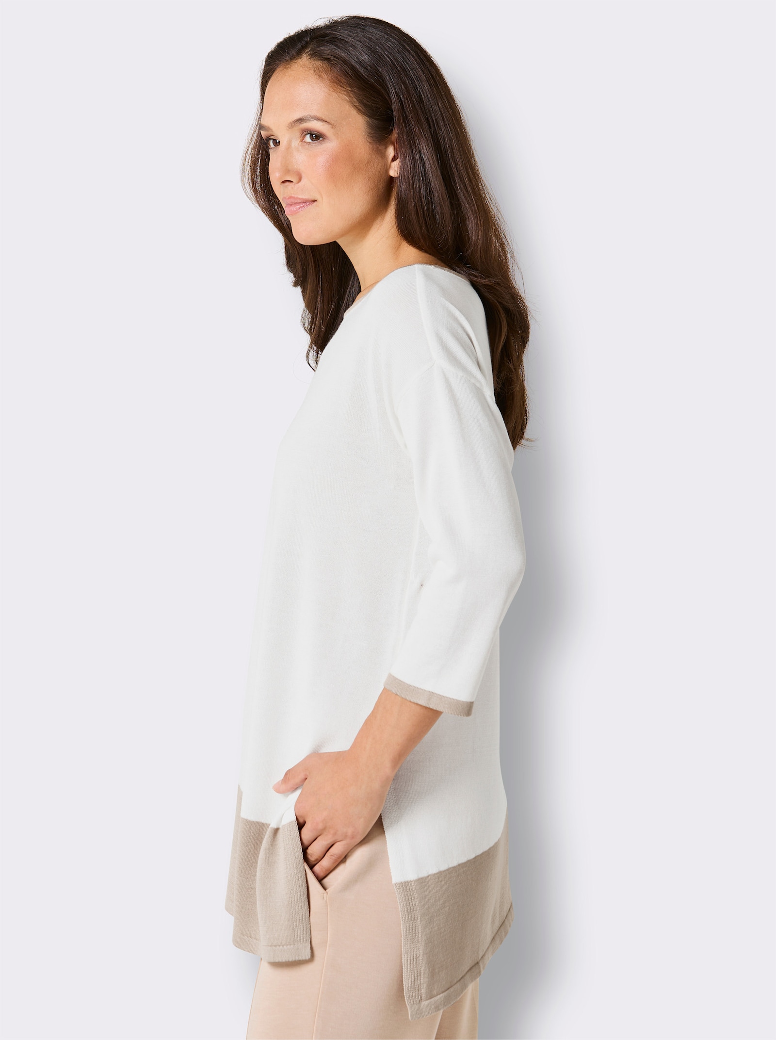 CREATION L PREMIUM Longpullover mit U-Boot-Ausschnitt - ecru-beige