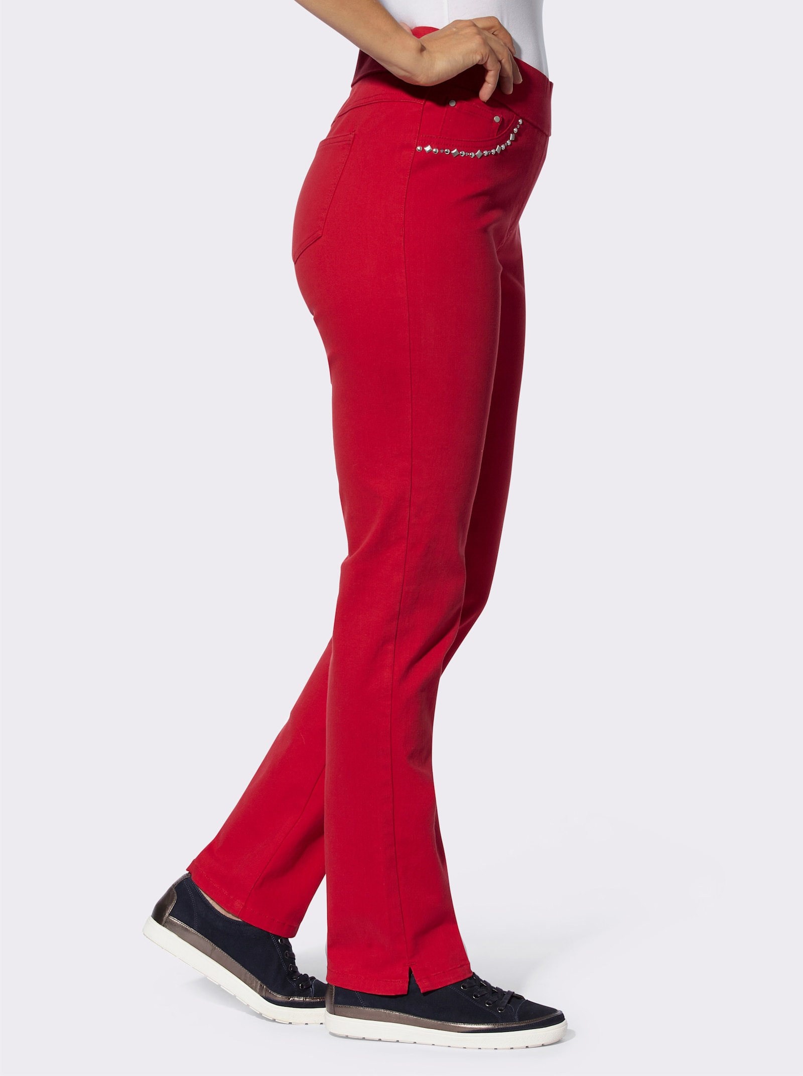 Stretch-Jeans mit vorverlegter Seitennaht - rot
