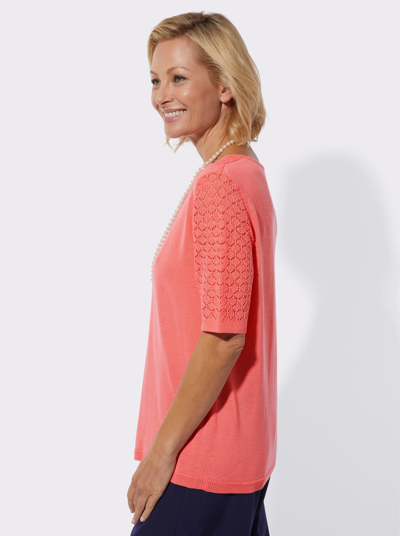 Ajourpullover met ribboorden - flamingo