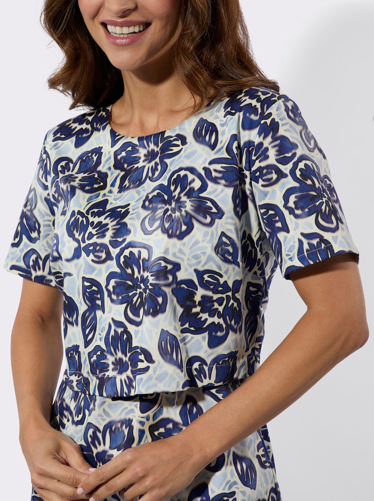 Druckkleid - royalblau-marine-bedruckt