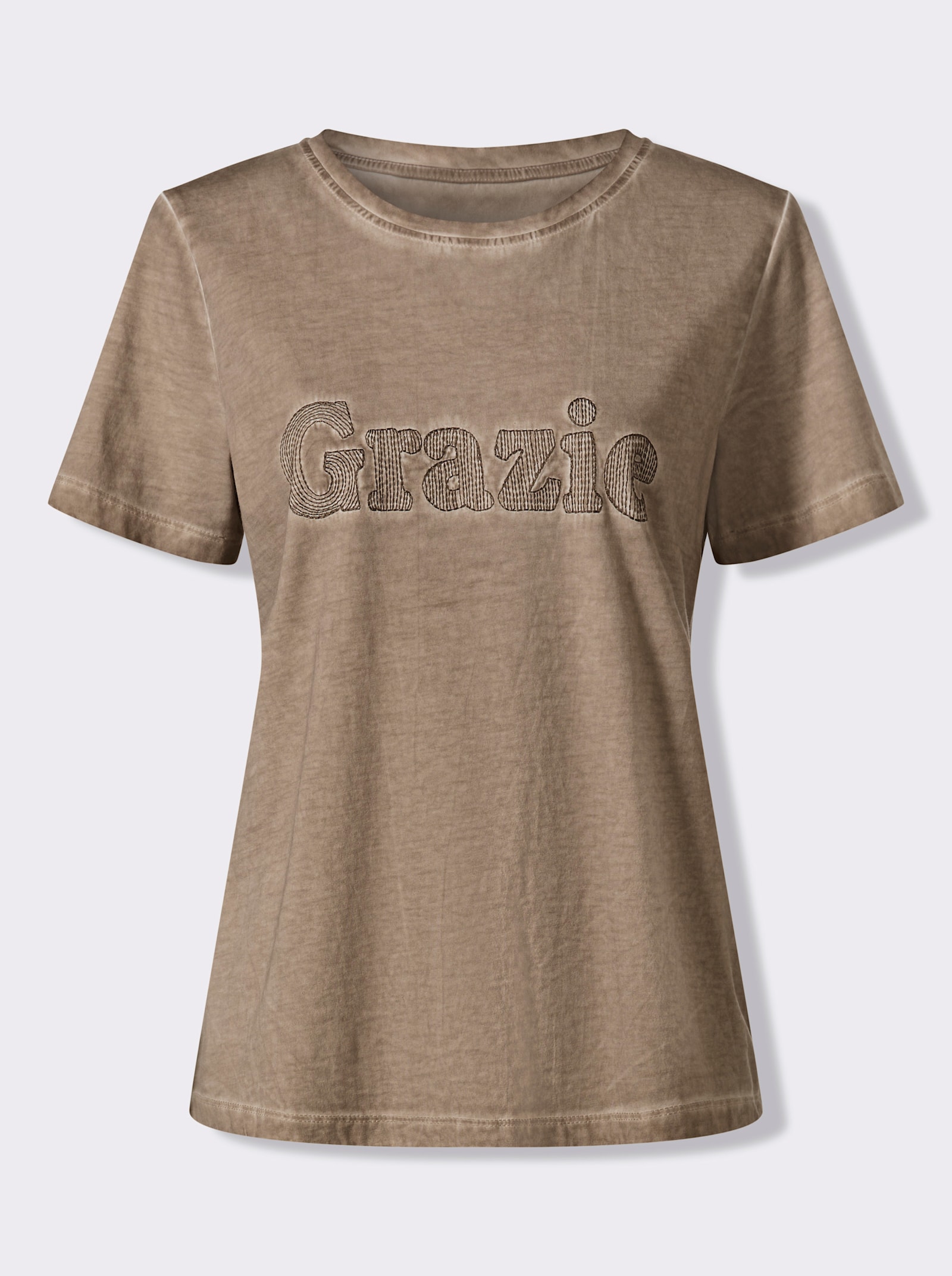 heine Kurzarmshirt mit Schriftzug - taupe