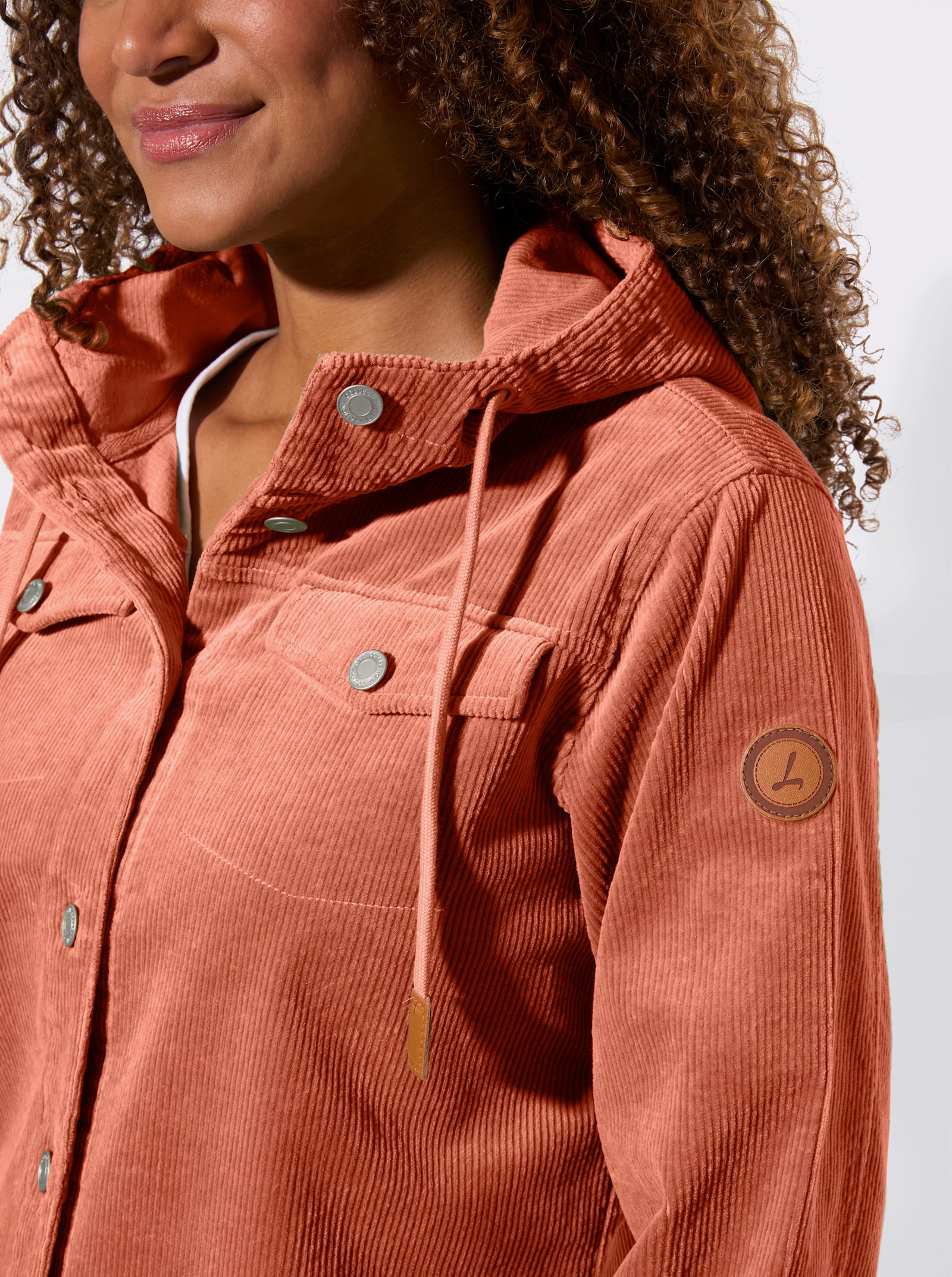 Cordjacke mit Kapuze - papaya