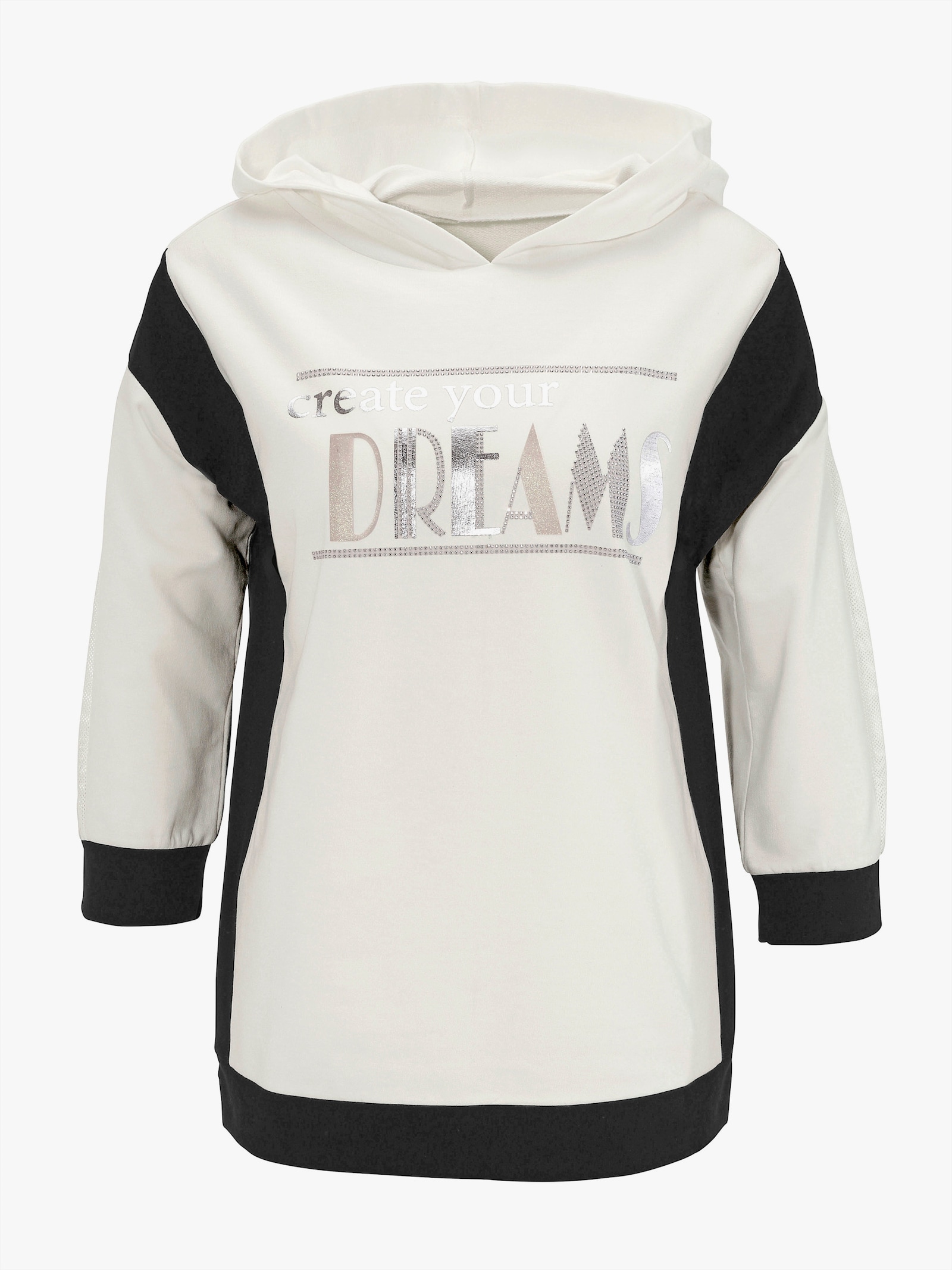 Sweatshirt mit goldfarbenem Folien-Print - ecru-schwarz