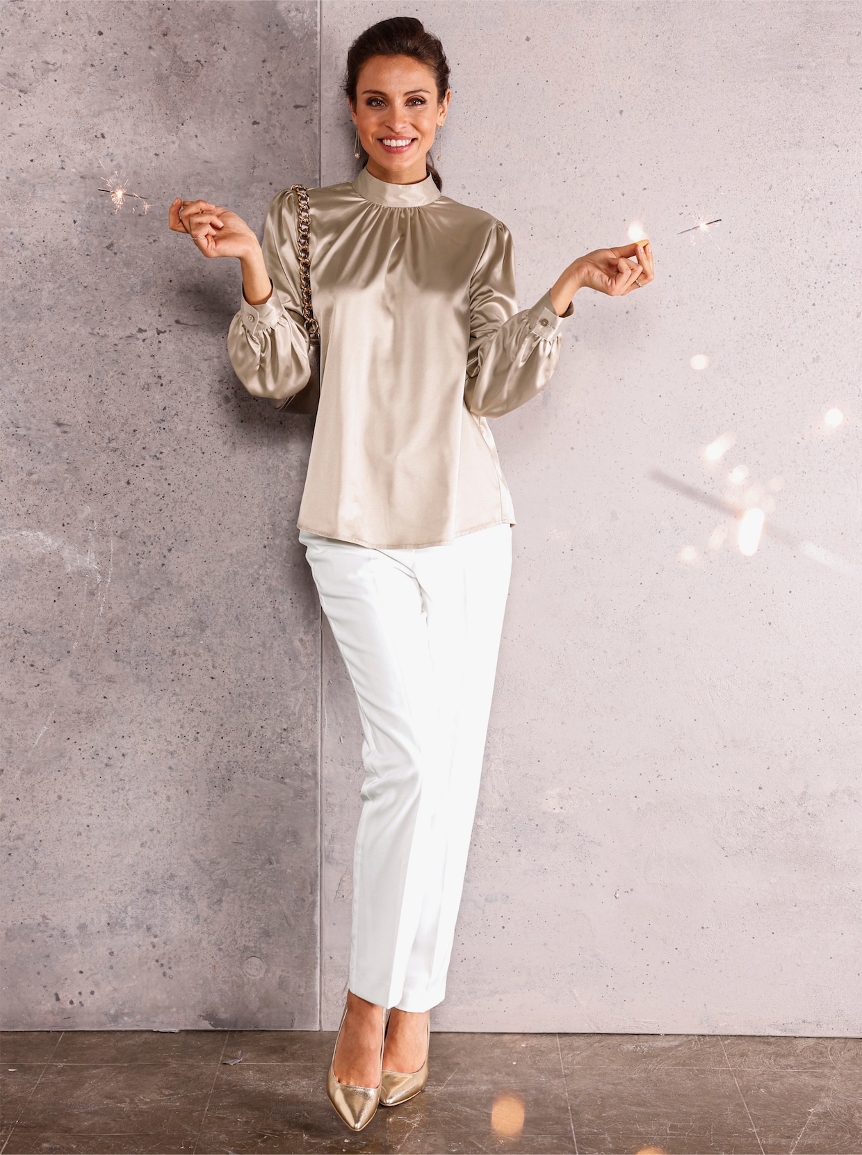 Satijnen blouse - beige