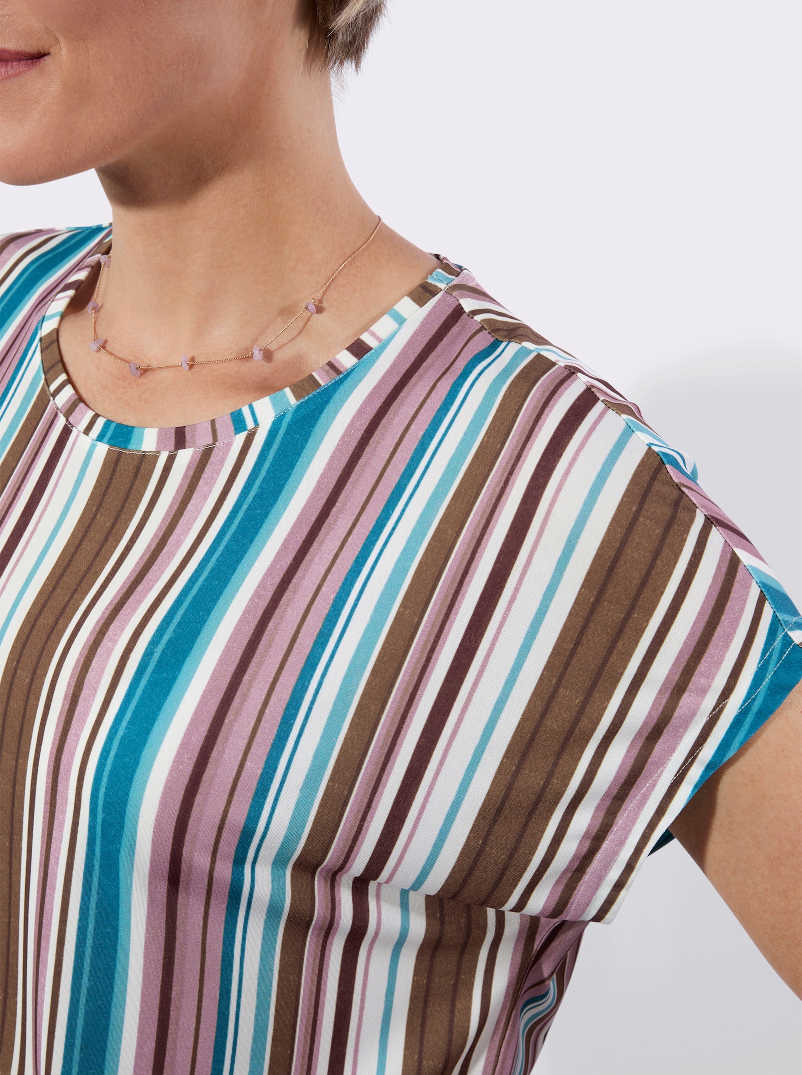 Rundhalsshirt mit Längsstreifen - altrosa-ozean-gestreift