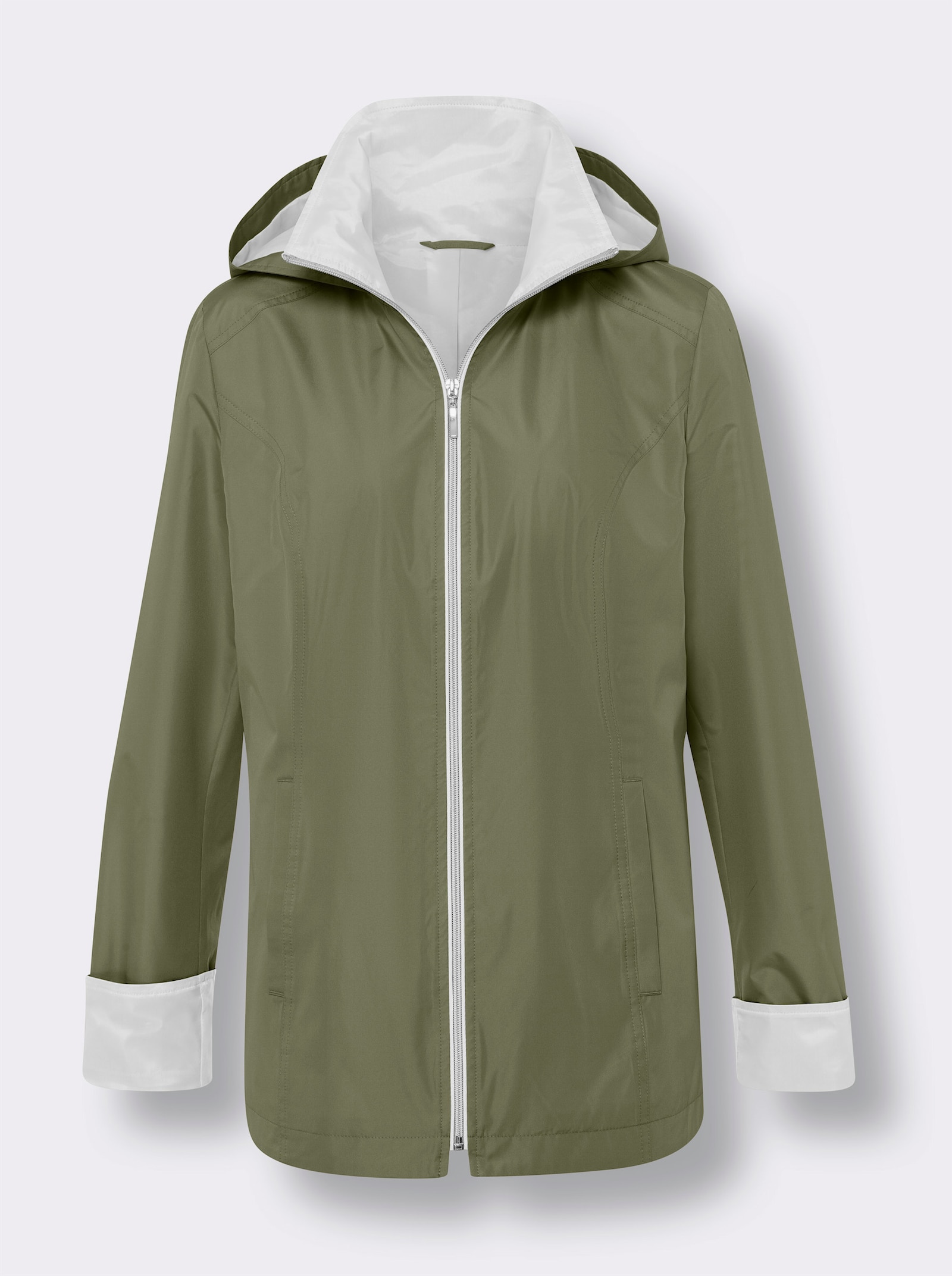 Jacka med huva och kontrastfoder - khaki