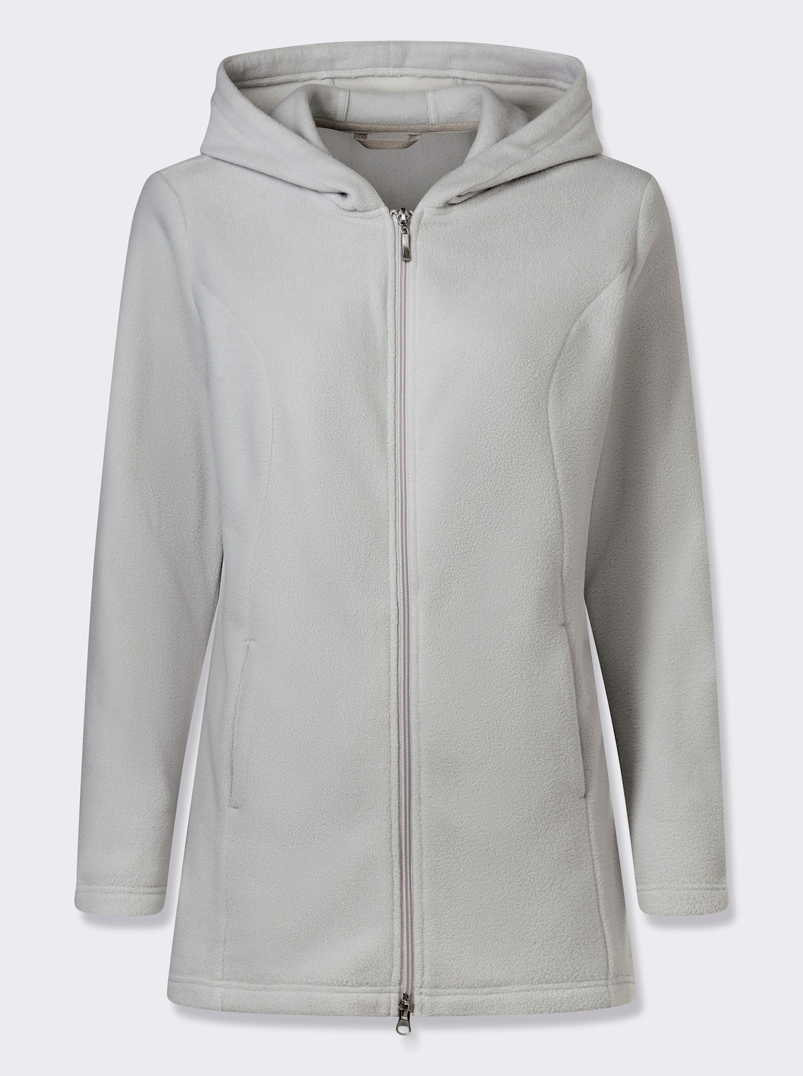 Fleecejacka i lång modell - ljusgrå