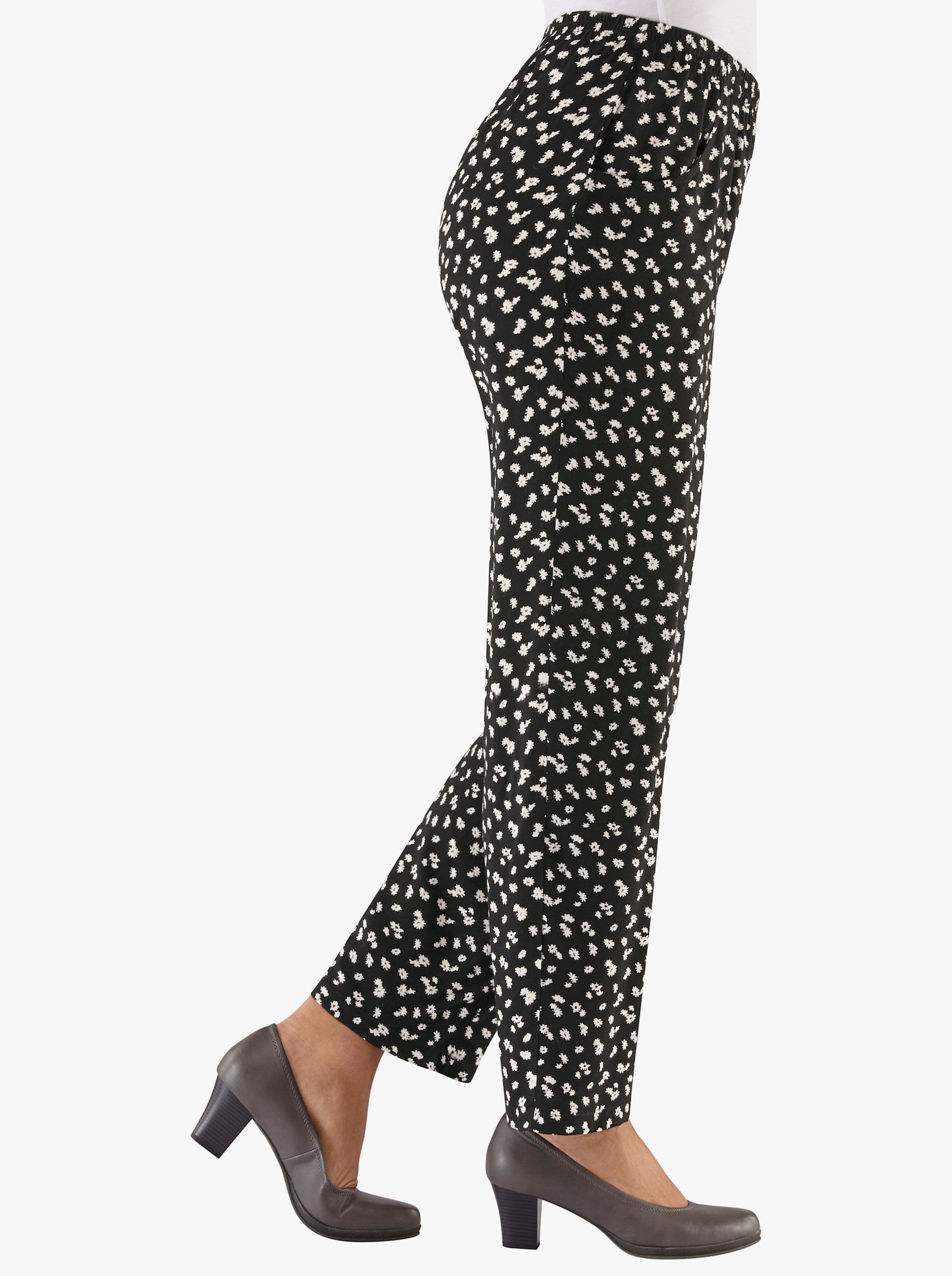 Comfortbroek met viscose - zwart gebloemd