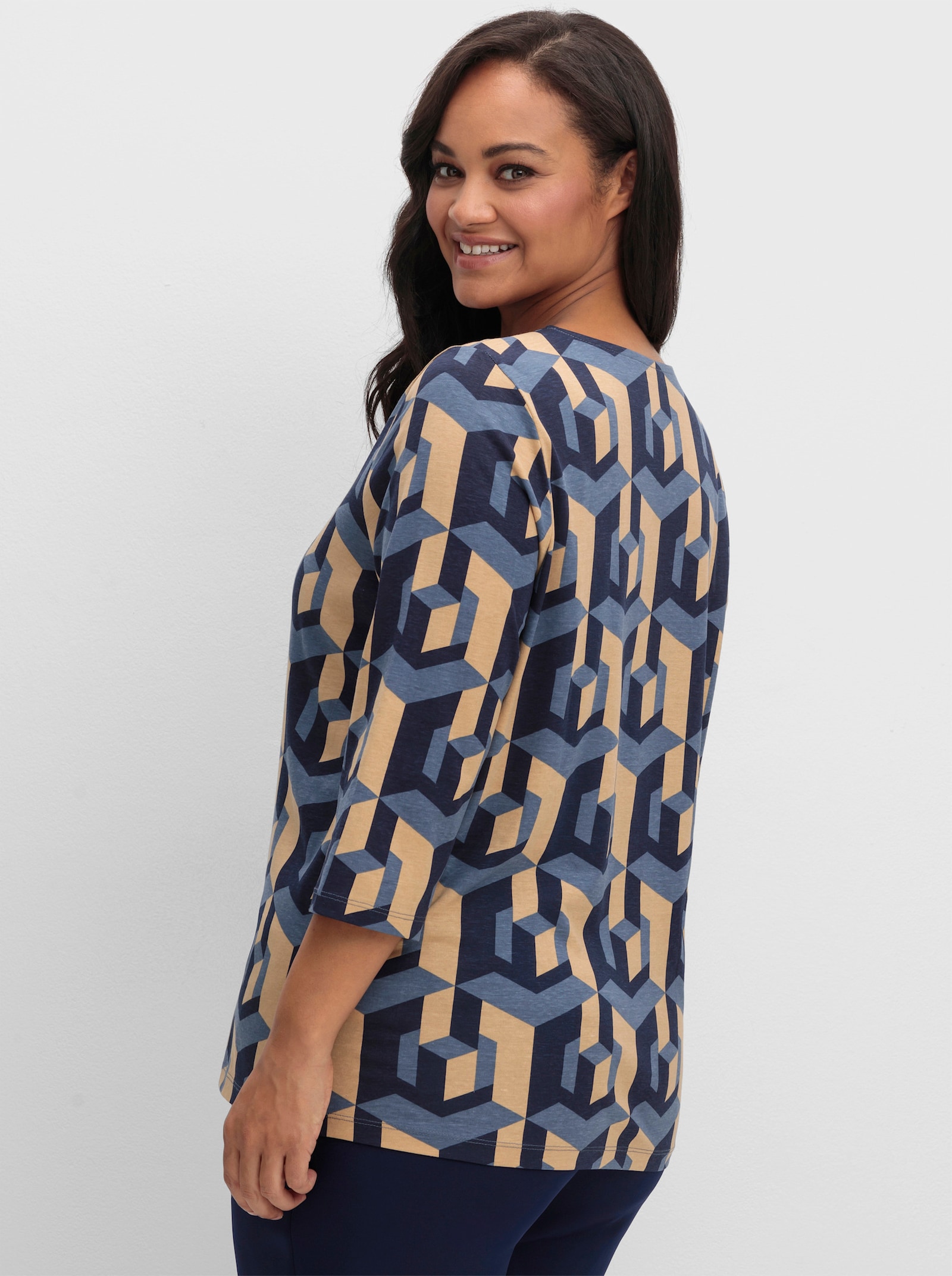 3/4-Arm-Shirt mit grafischem Print - marine-camel-bedruckt