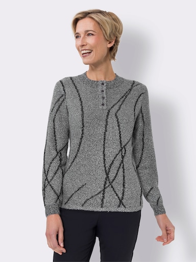 Bouclé-Pullover mit Jacquard-Muster - steingrau-meliert