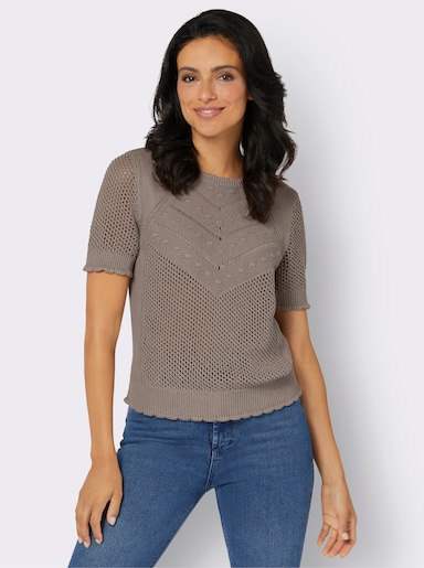 Ajourpullover mit kurzen Ärmeln - taupe