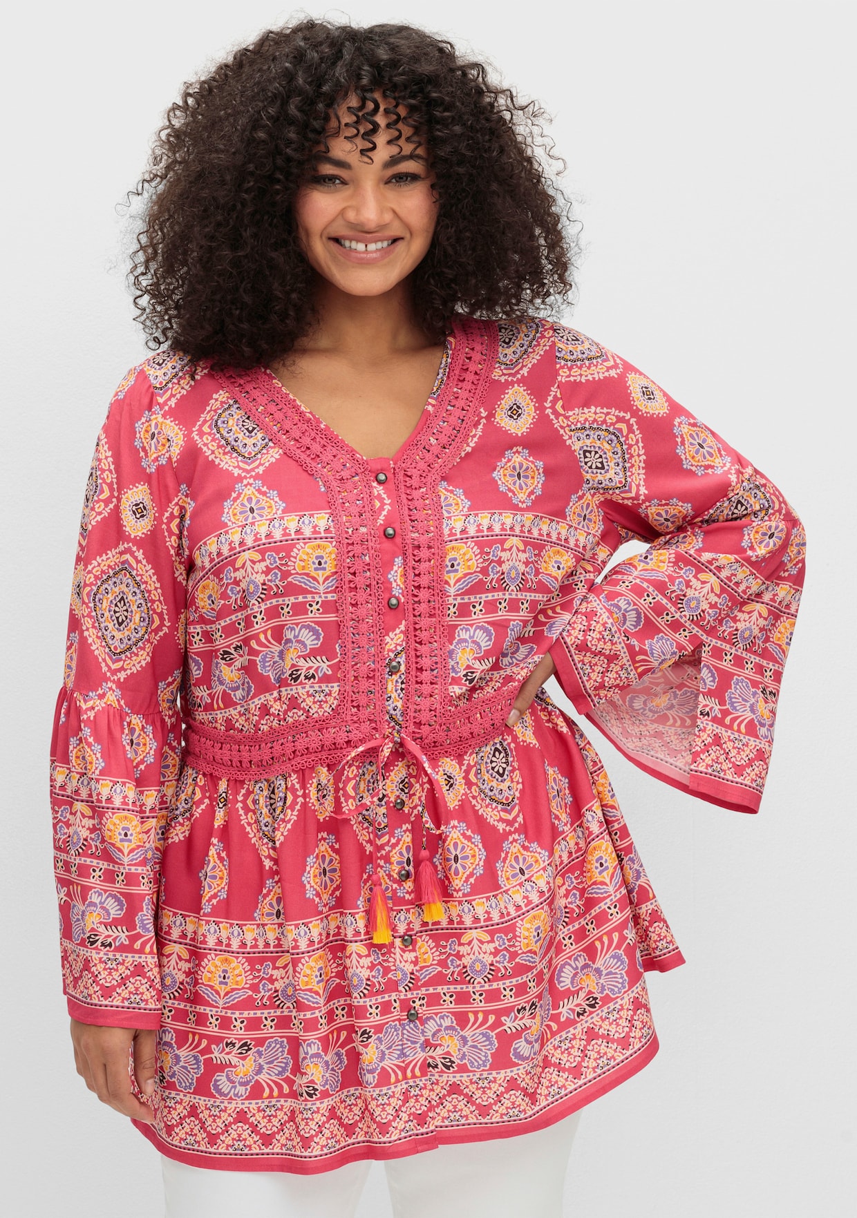 sheego Longline blouse - rood gedessineerd