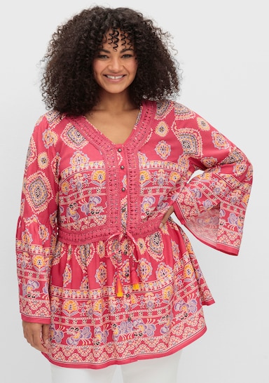 sheego Longbluse - rot-gemustert