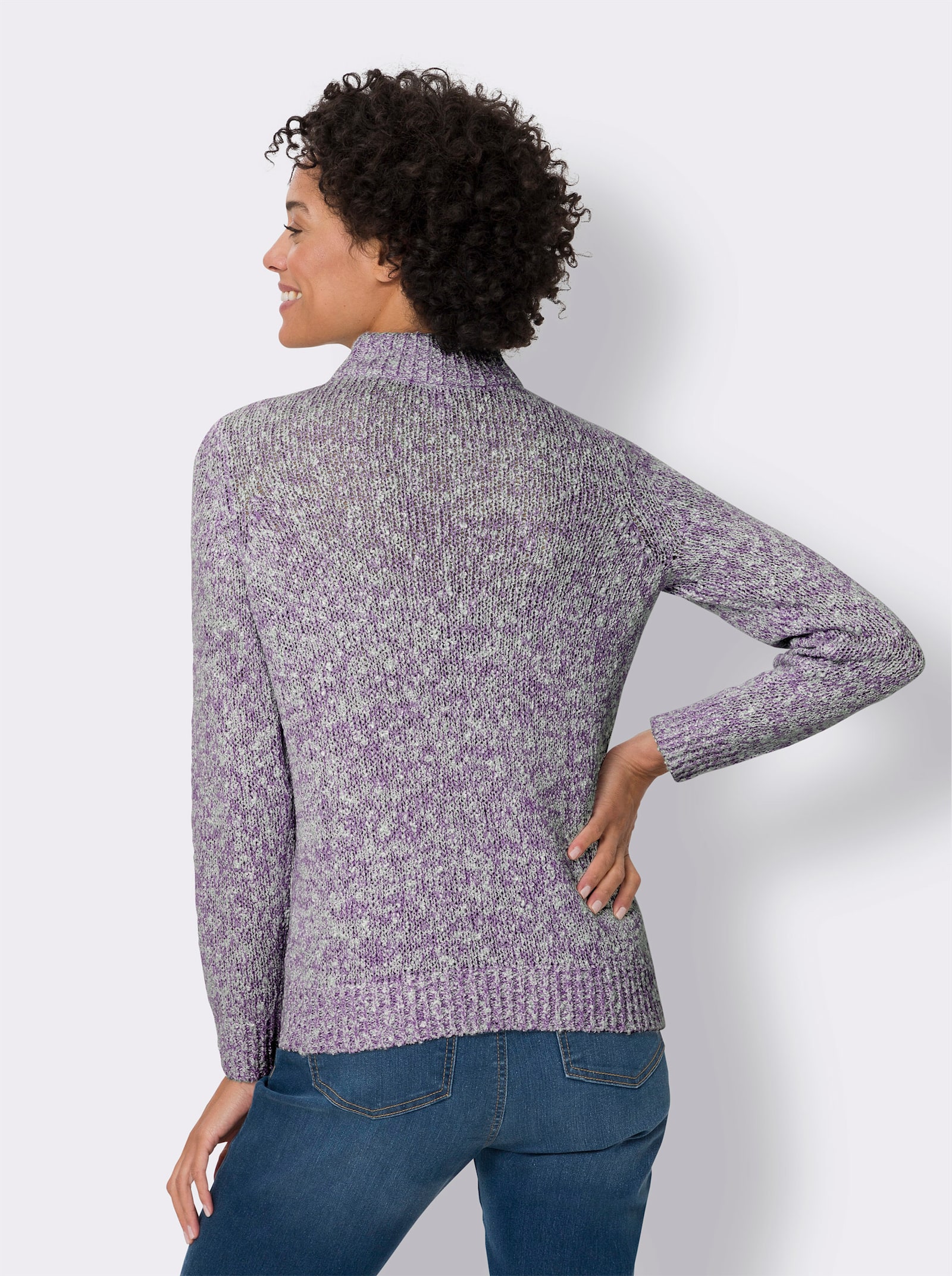 Stickad tröja med effektgarn - syren, melerad