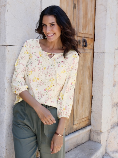 Druckbluse - champagner-khaki-gemustert
