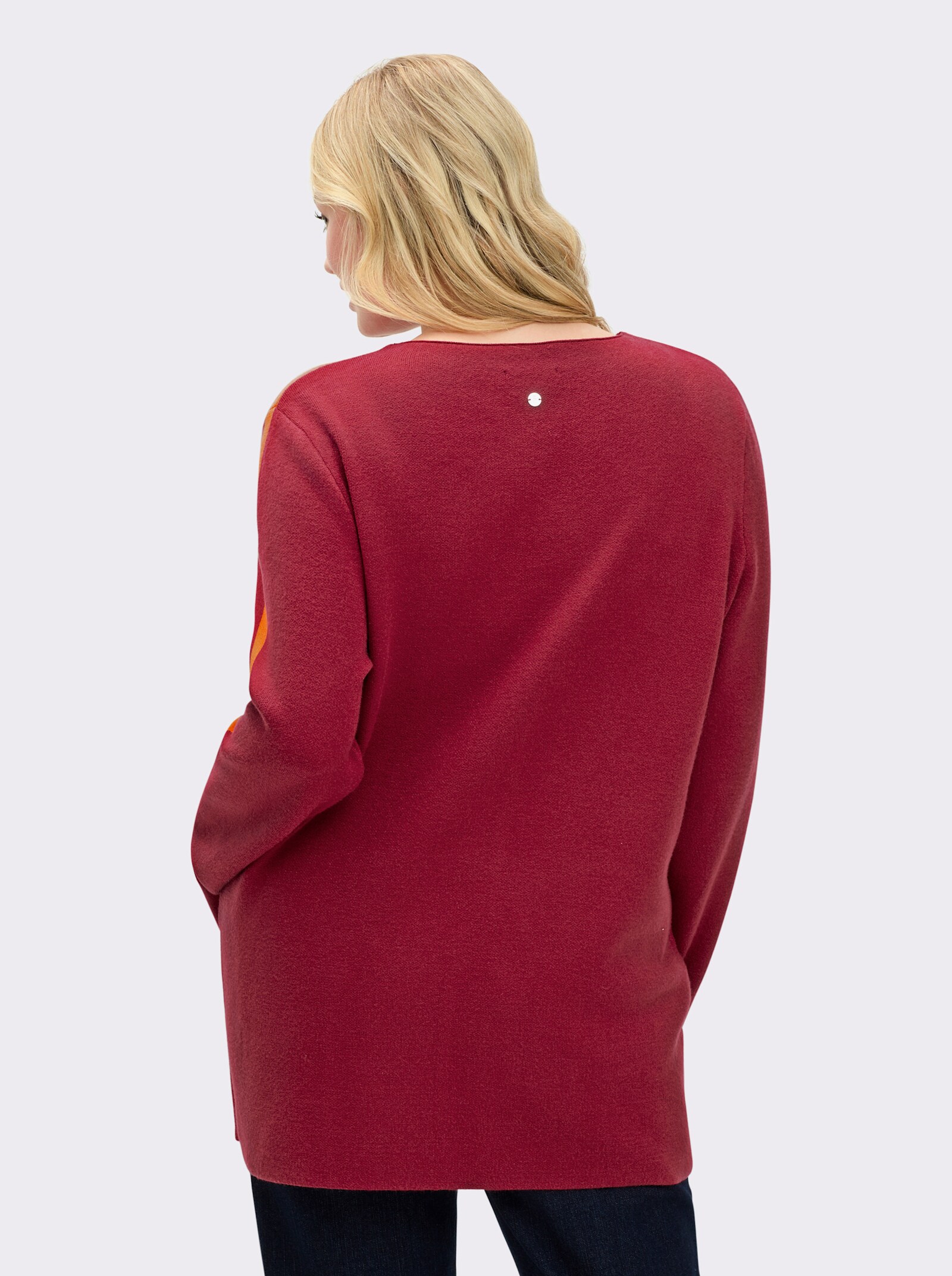 sheego Strickpullover mit Jacquard-Streifen - kirsche-orange