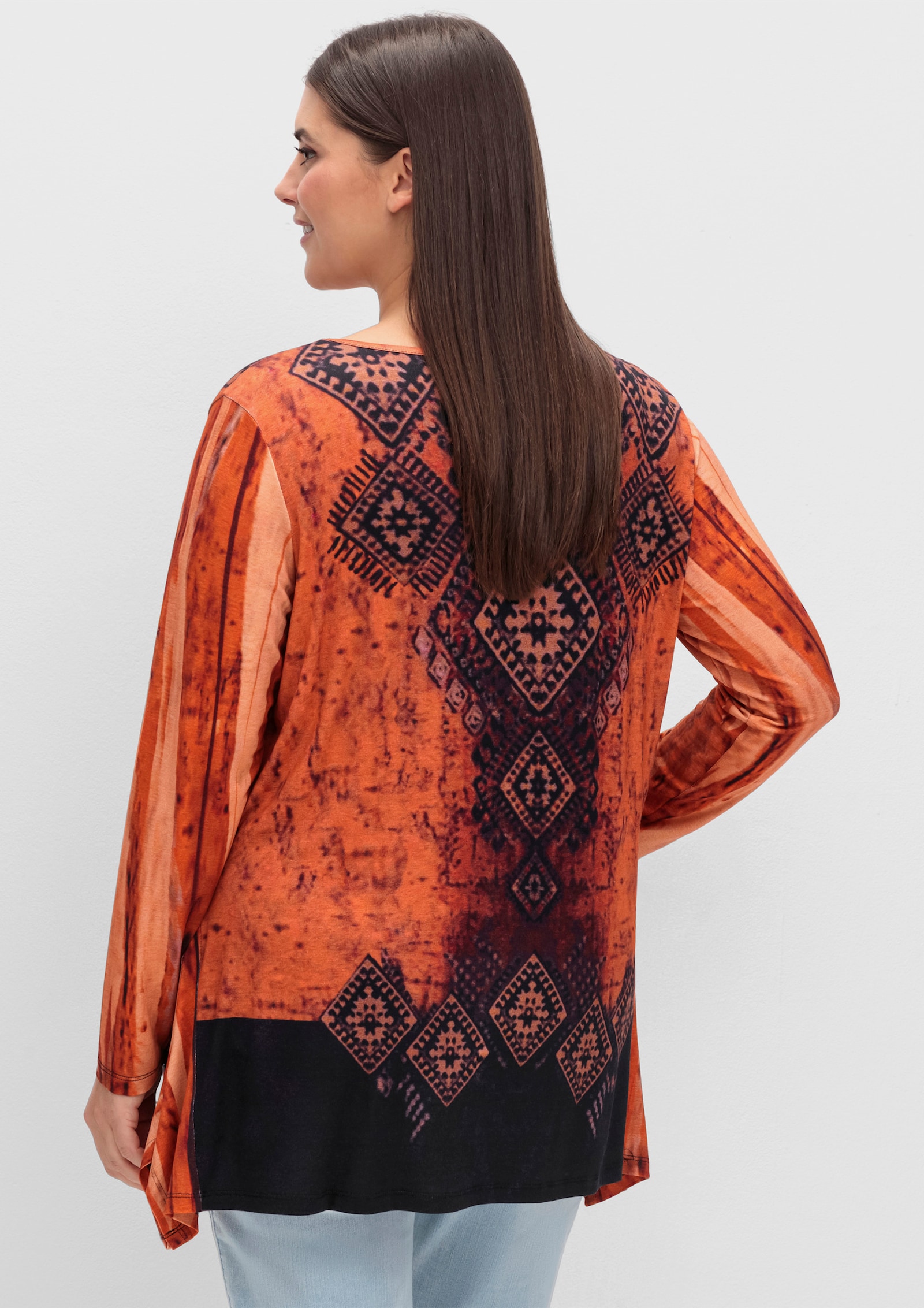 Zipfelshirt seitlich länger - schwarz-rost-gemustert
