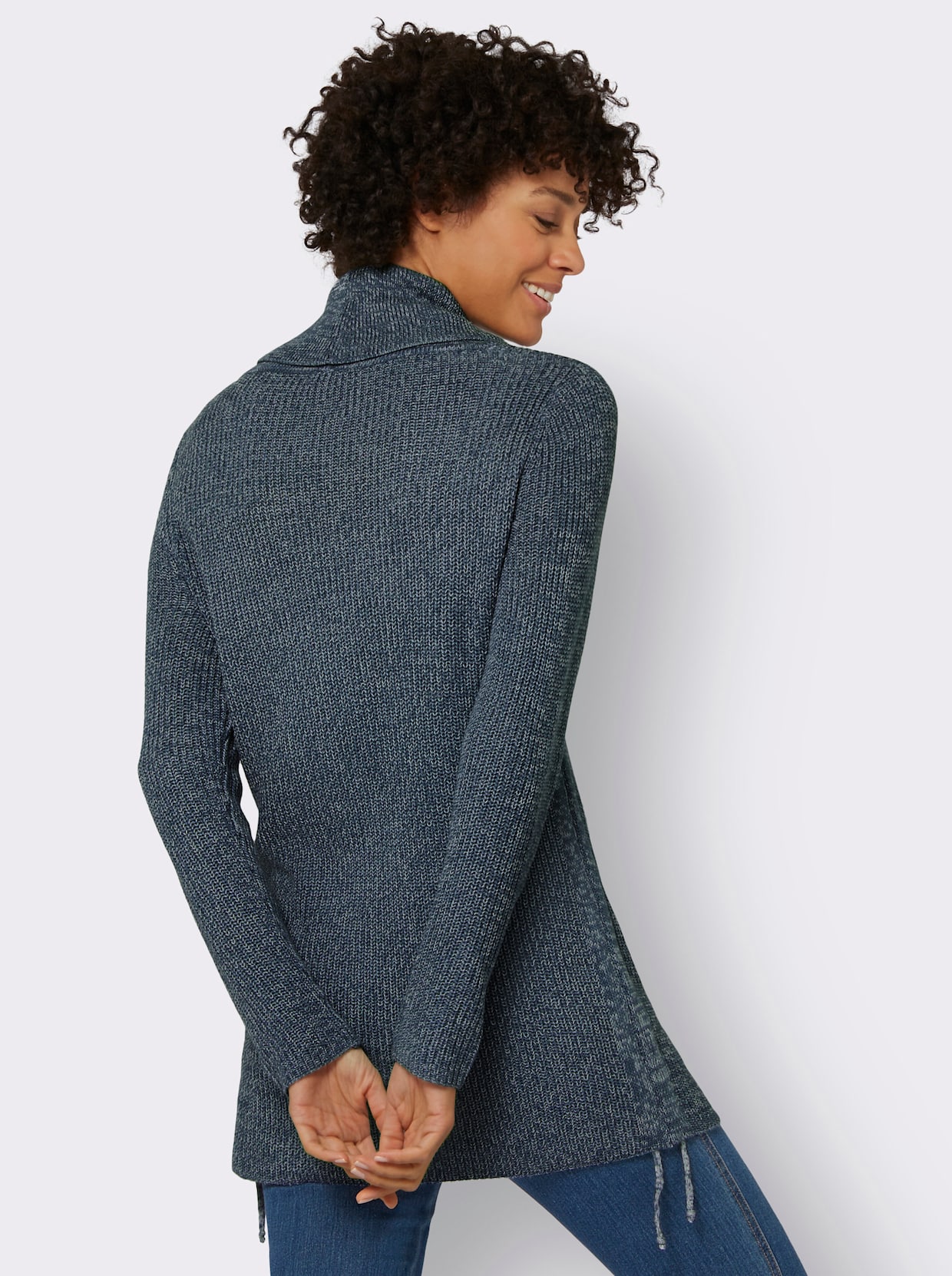 Pullover - dunkelblau-ecru-meliert