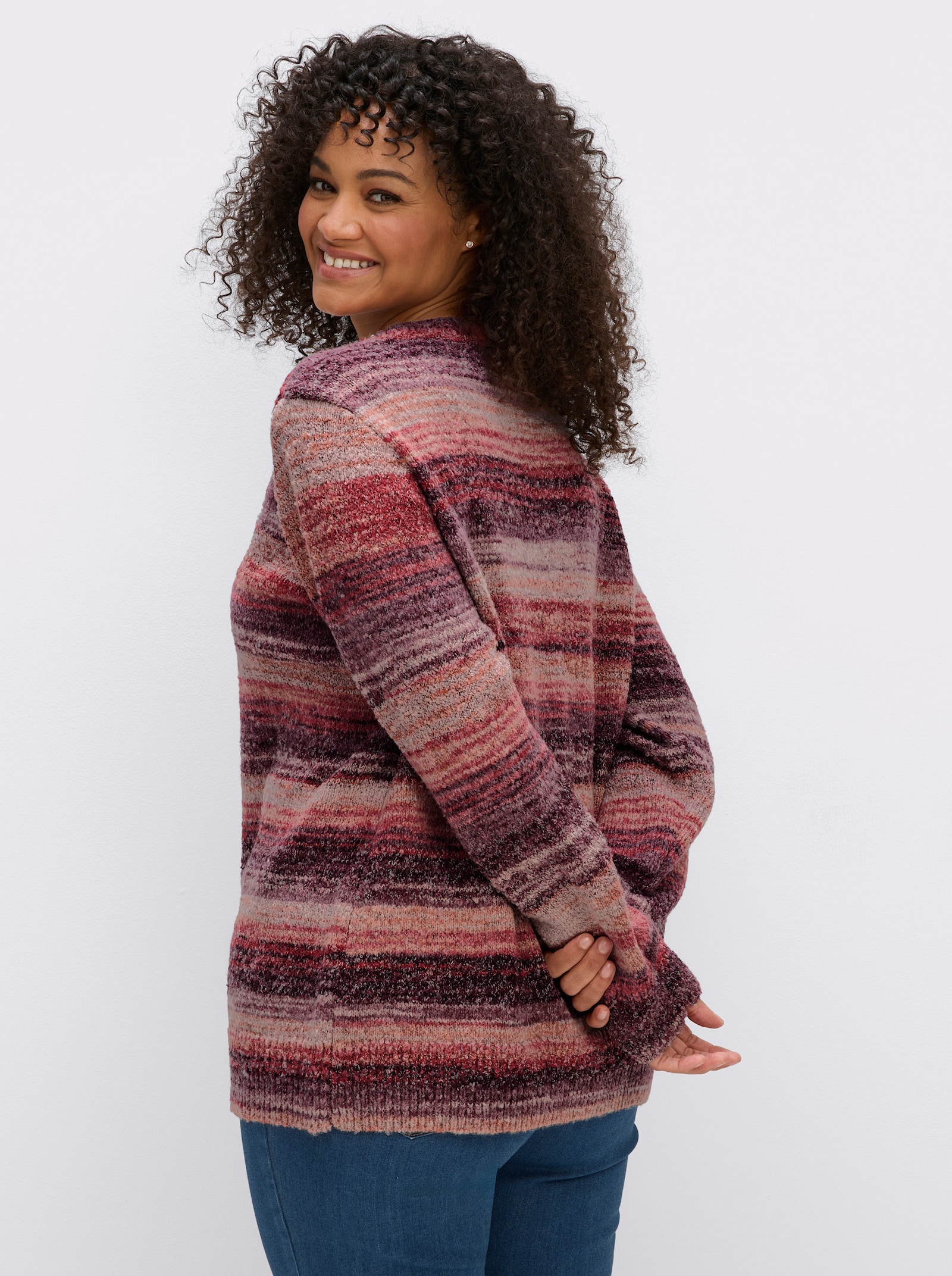 sheego by Joe Browns Streifenpullover aus Bouclégarn - kirsche-bordeaux