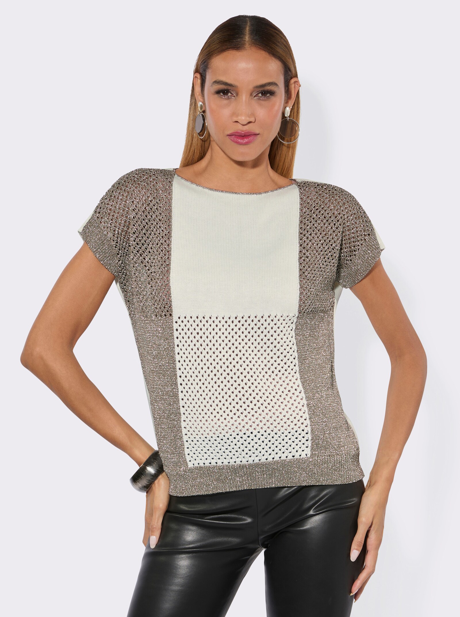 Ajourpullover mit Glanzgarn - sesam-ecru