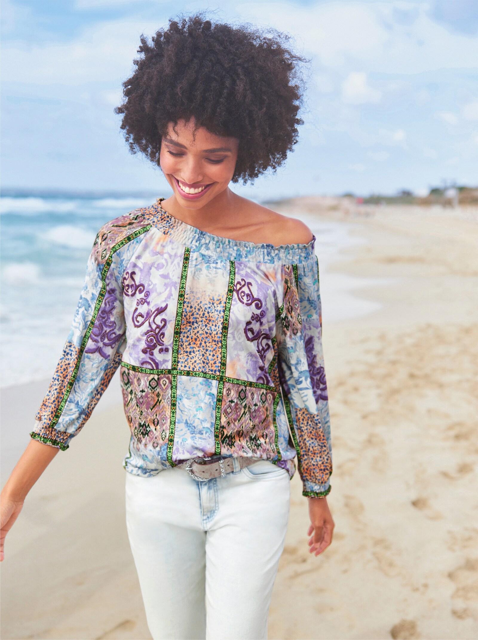 heine T-shirt à manches 3/4 au motif patchwork - lavande-menthe imprimé