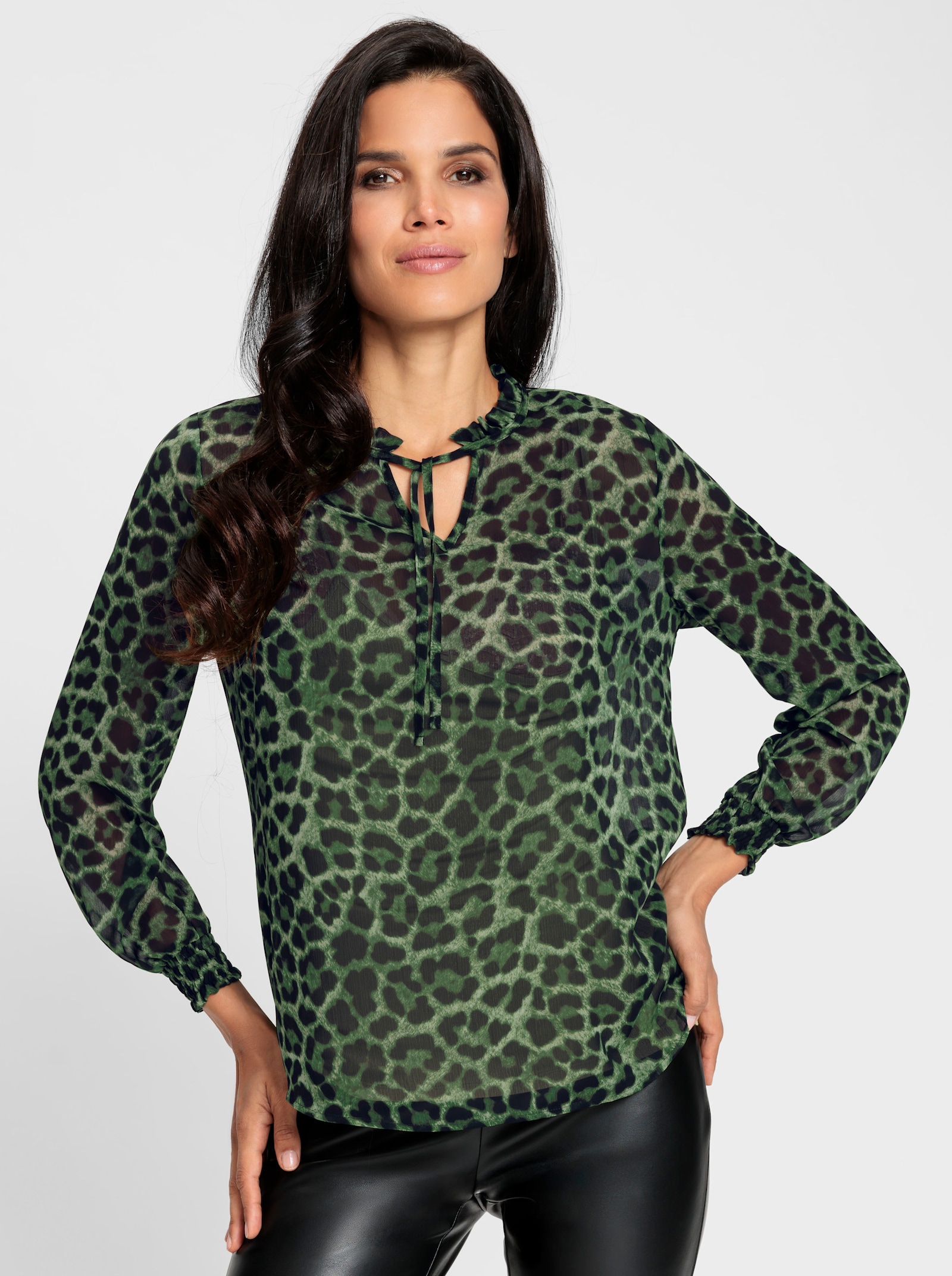 heine Druckbluse im Animal-Dessin - schwarz-oliv-bedruckt