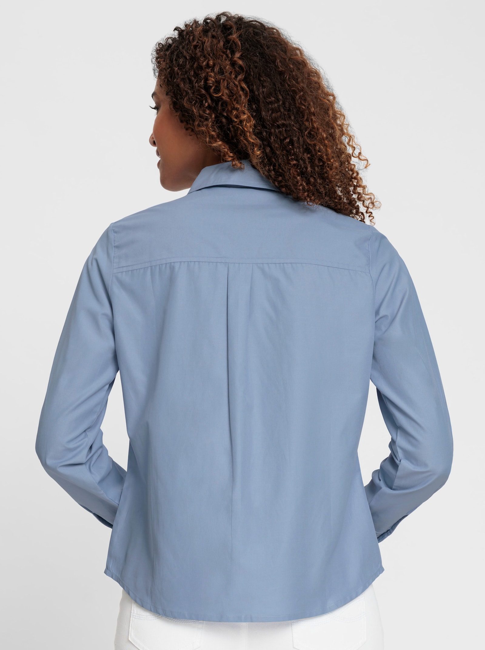 Langarm-Bluse im Baumwoll-Polyester-Mix - bleu