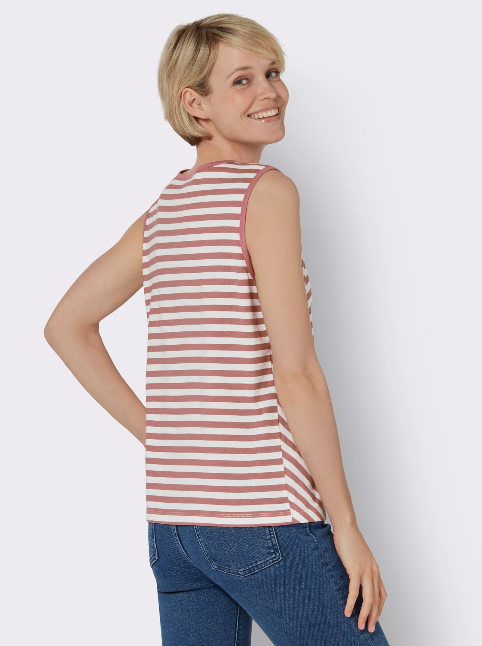 Shirttop met sierknopen voor - ecru/rozenhout gedessineerd