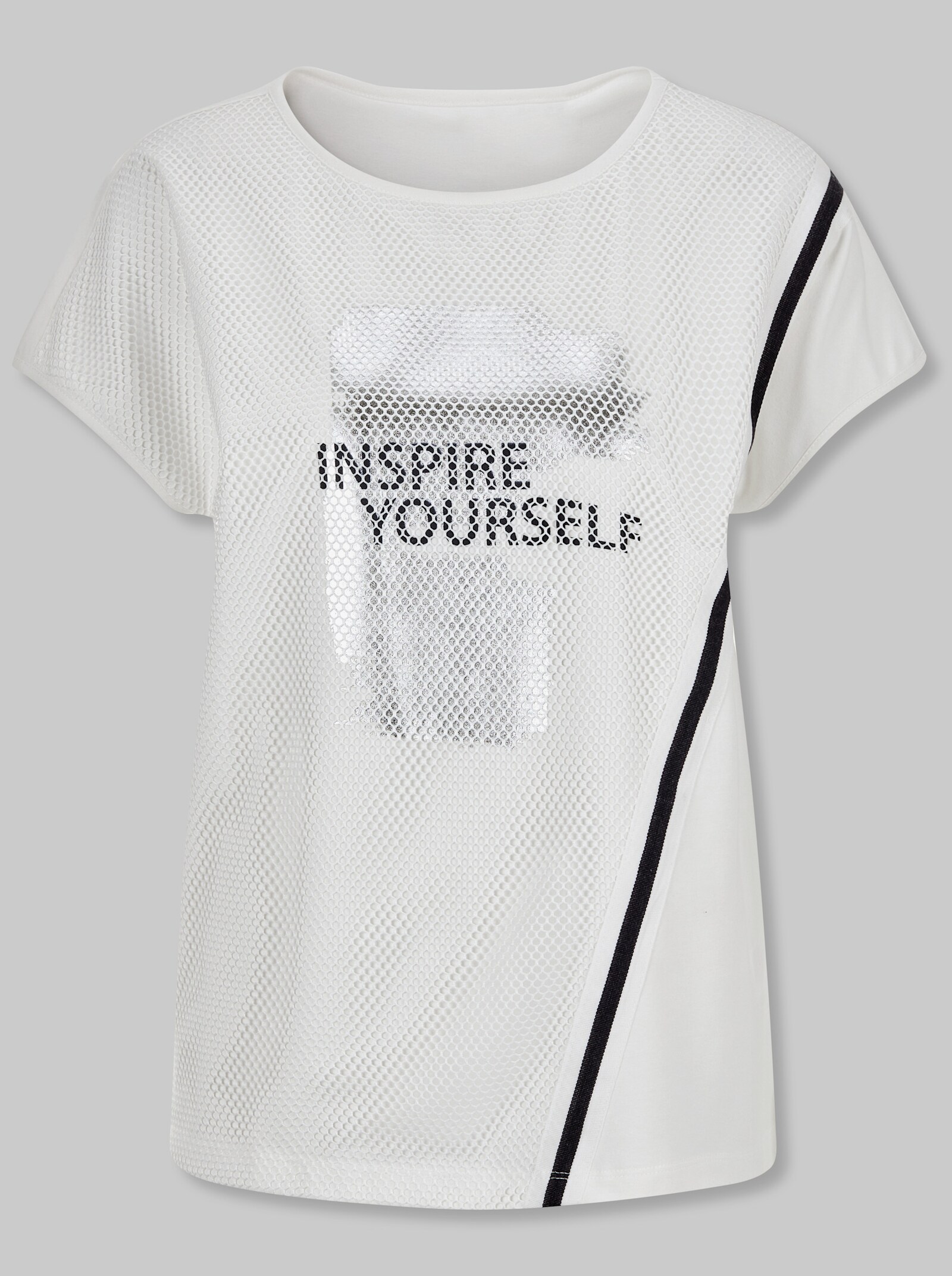 heine Kurzarmshirt mit Mesh-Einsatz - ecru-bedruckt