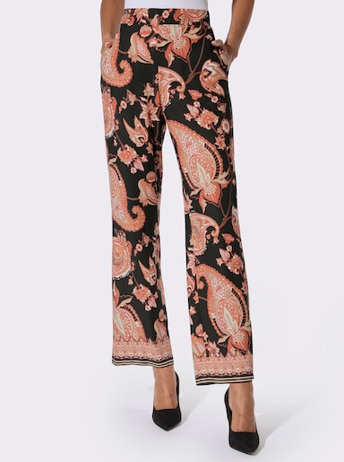 Druckhose mit zwei Nahttaschen - schwarz-papaya-bedruckt