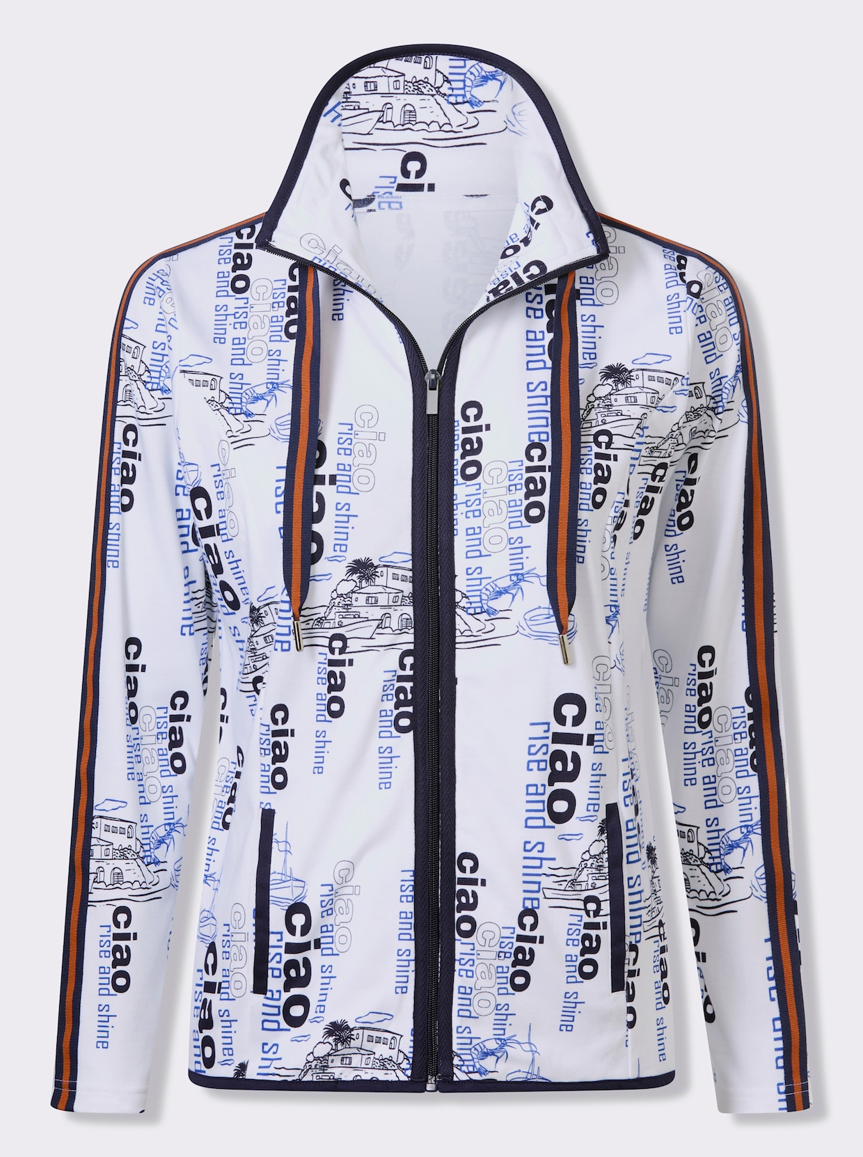Sweatjacke - weiß-marine-bedruckt