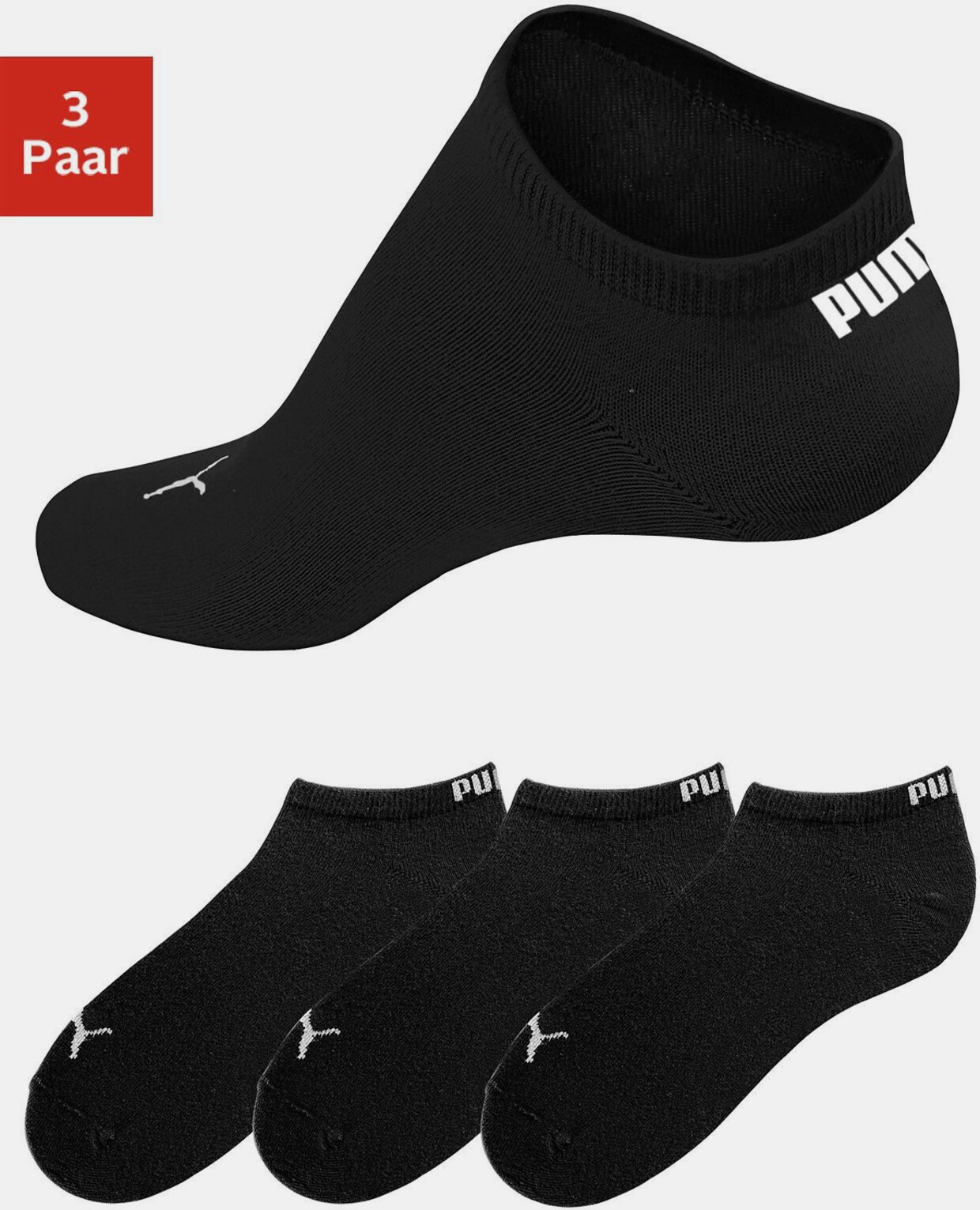 PUMA Sneakersocken - 3x schwarz