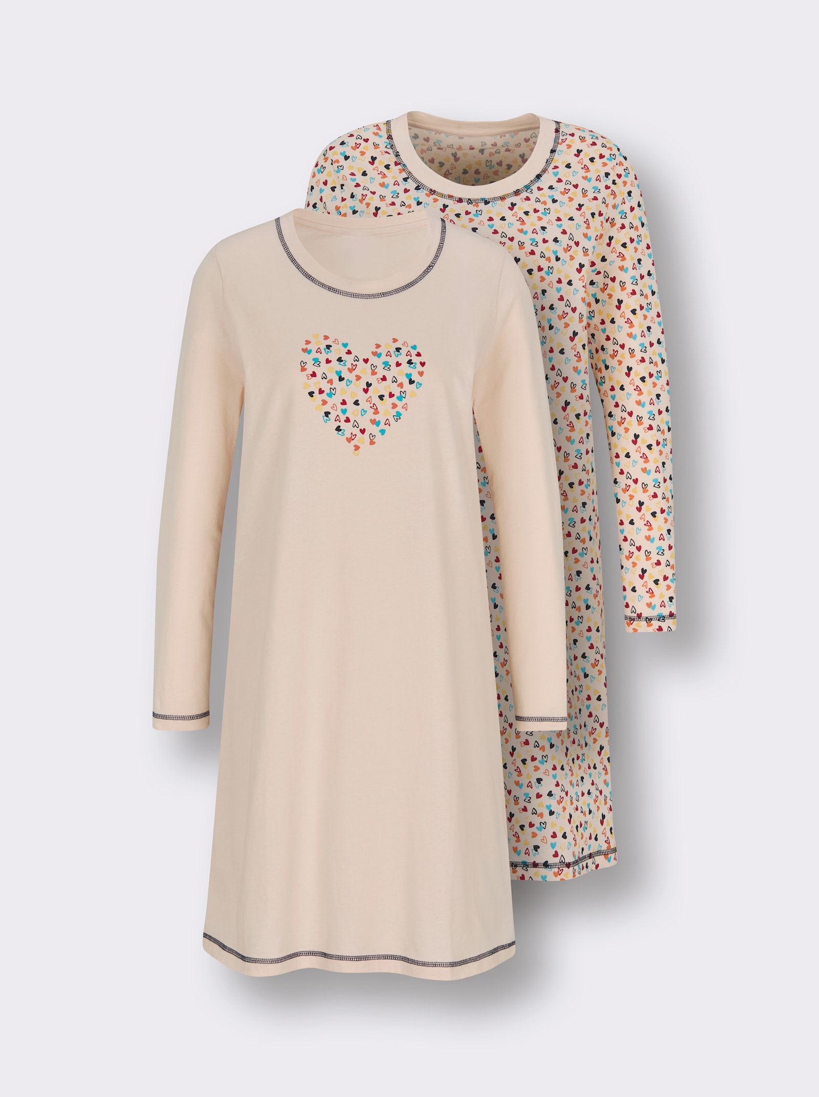 wäschepur Sleepshirts - champagner + champagner-marine-bedruckt