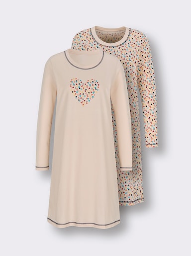 wäschepur Sleepshirts - champagner + champagner-marine-bedruckt