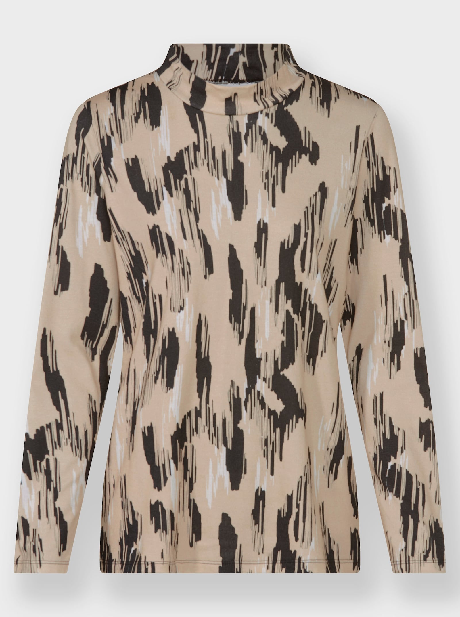 Stehkragenshirt im Baumwoll-Modal-Mix - beige-schwarz-gemustert