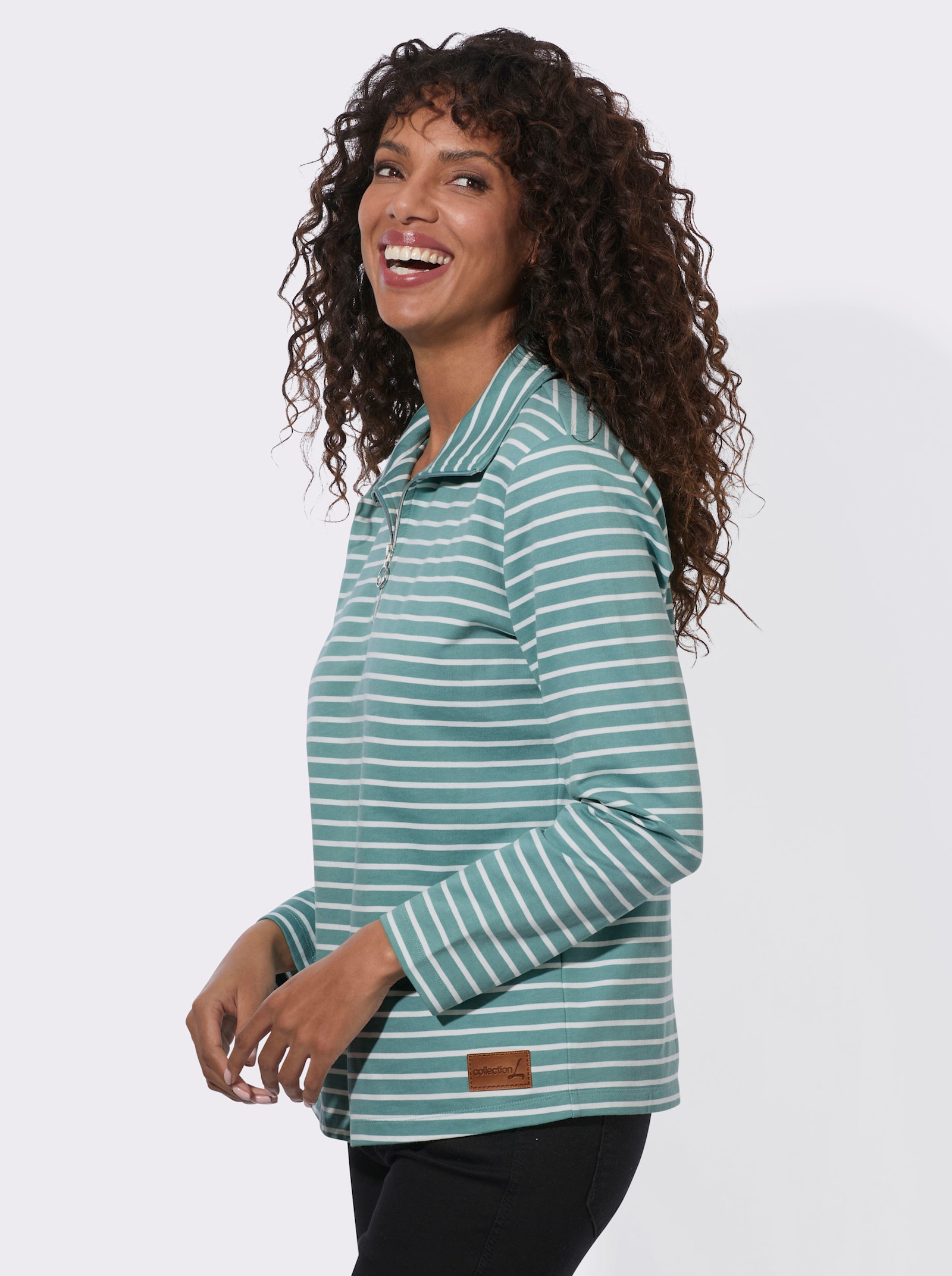  Sweatshirt im sportiven Ringelmuster - jade-ecru-geringelt