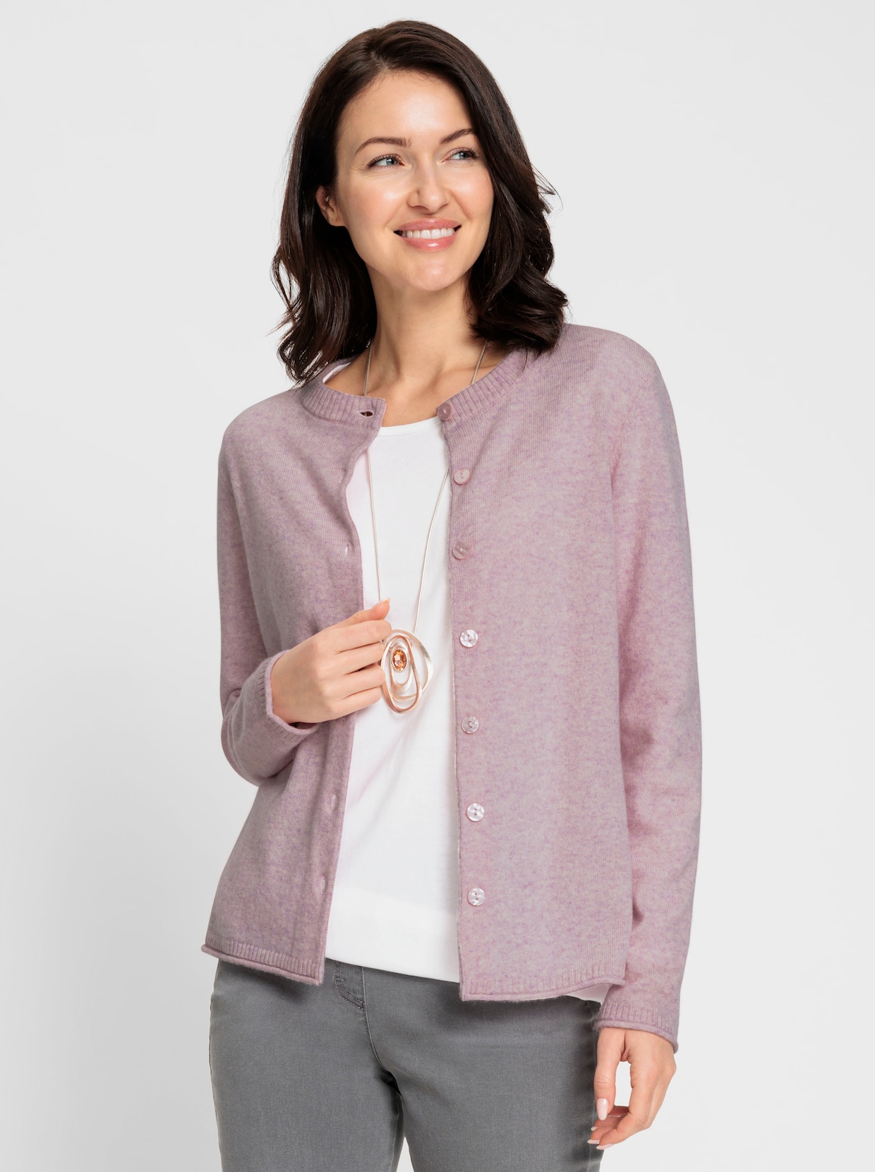 Feinstrickjacke - rosé-meliert