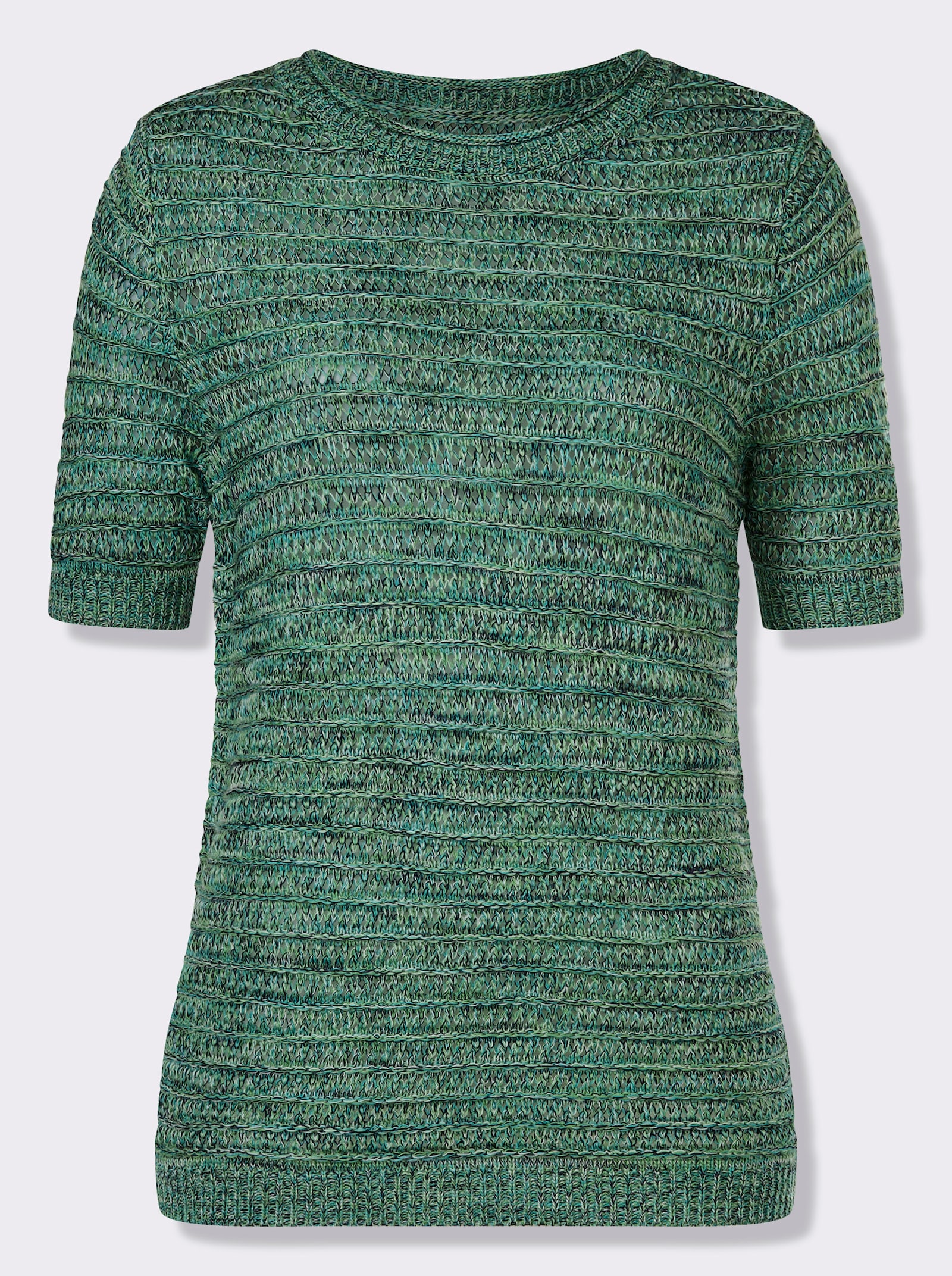 Svetr s krátkým rukávem z melanžové příze - jablková-námořnická modrá-melír