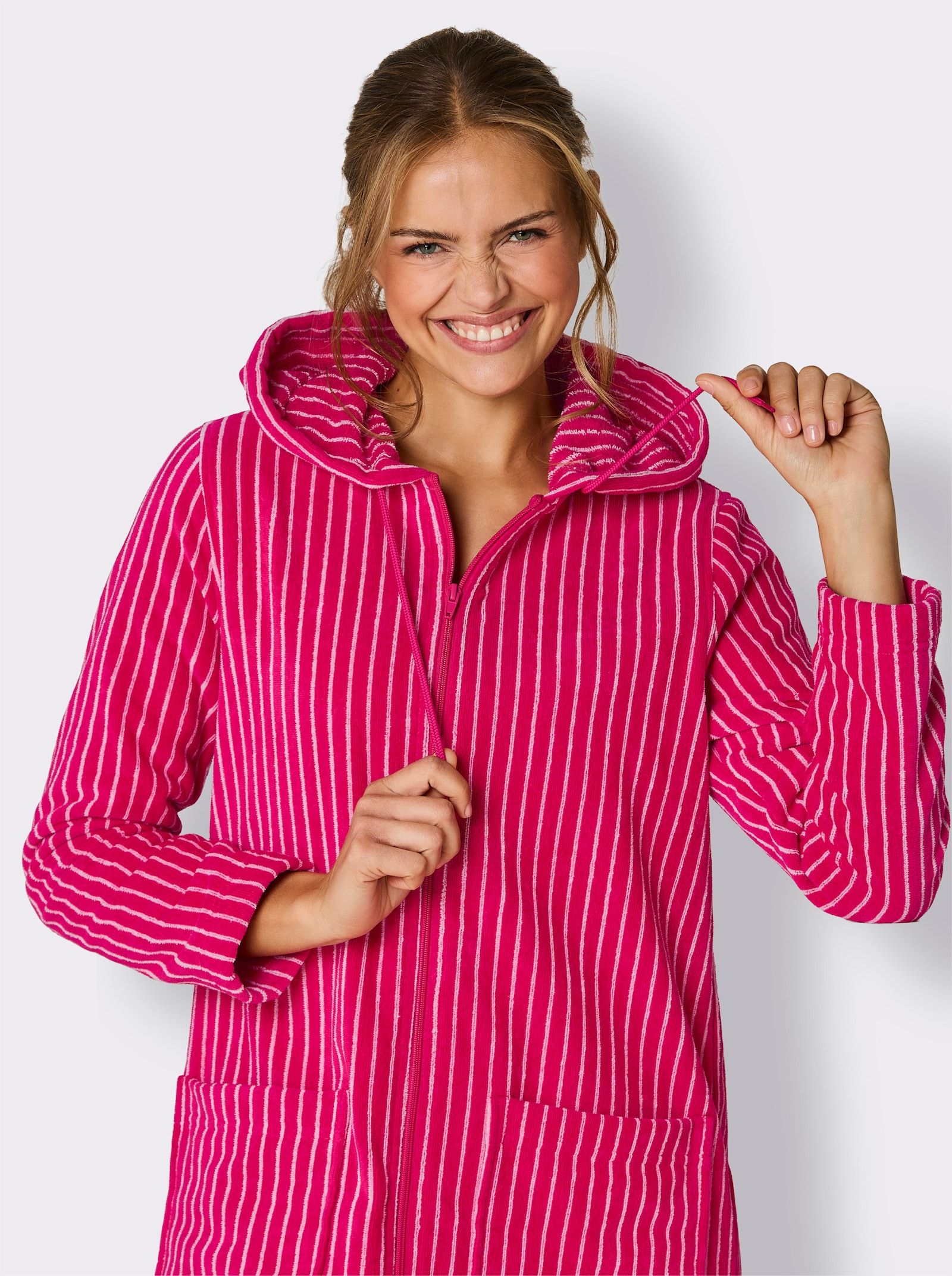 feel good Bademantel - pink-ecru-gestreift