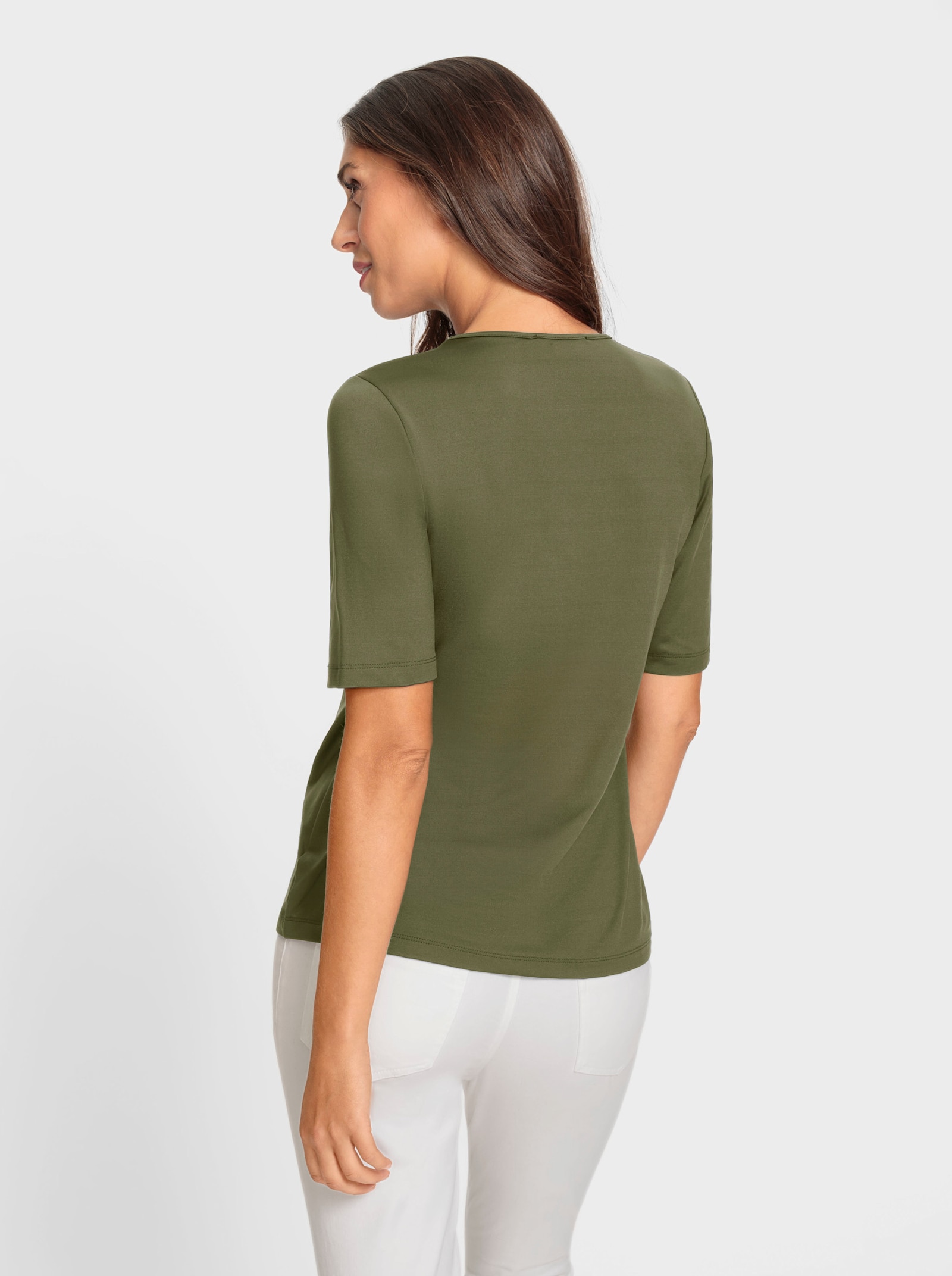 heine Kurzarmshirt mit Cut-outs am Ausschnitt - oliv