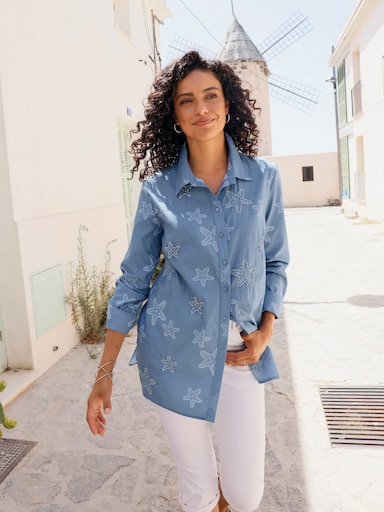 Longbluse mit Zierperlen - bleu