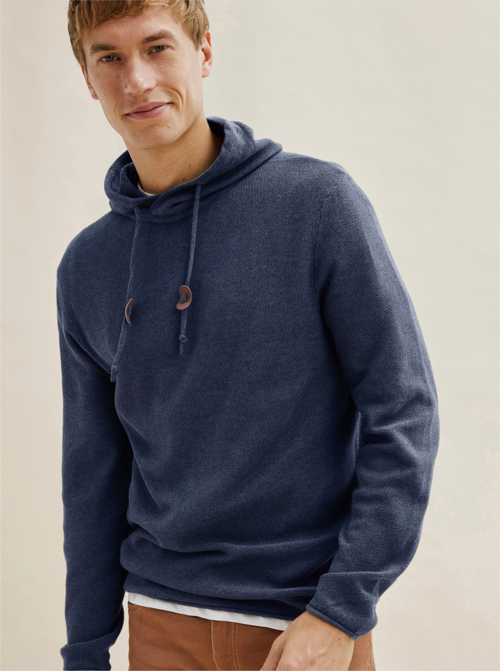 Catamaran Kapuzenpullover mit Struktur-Strickmuster - rauchblau-meliert