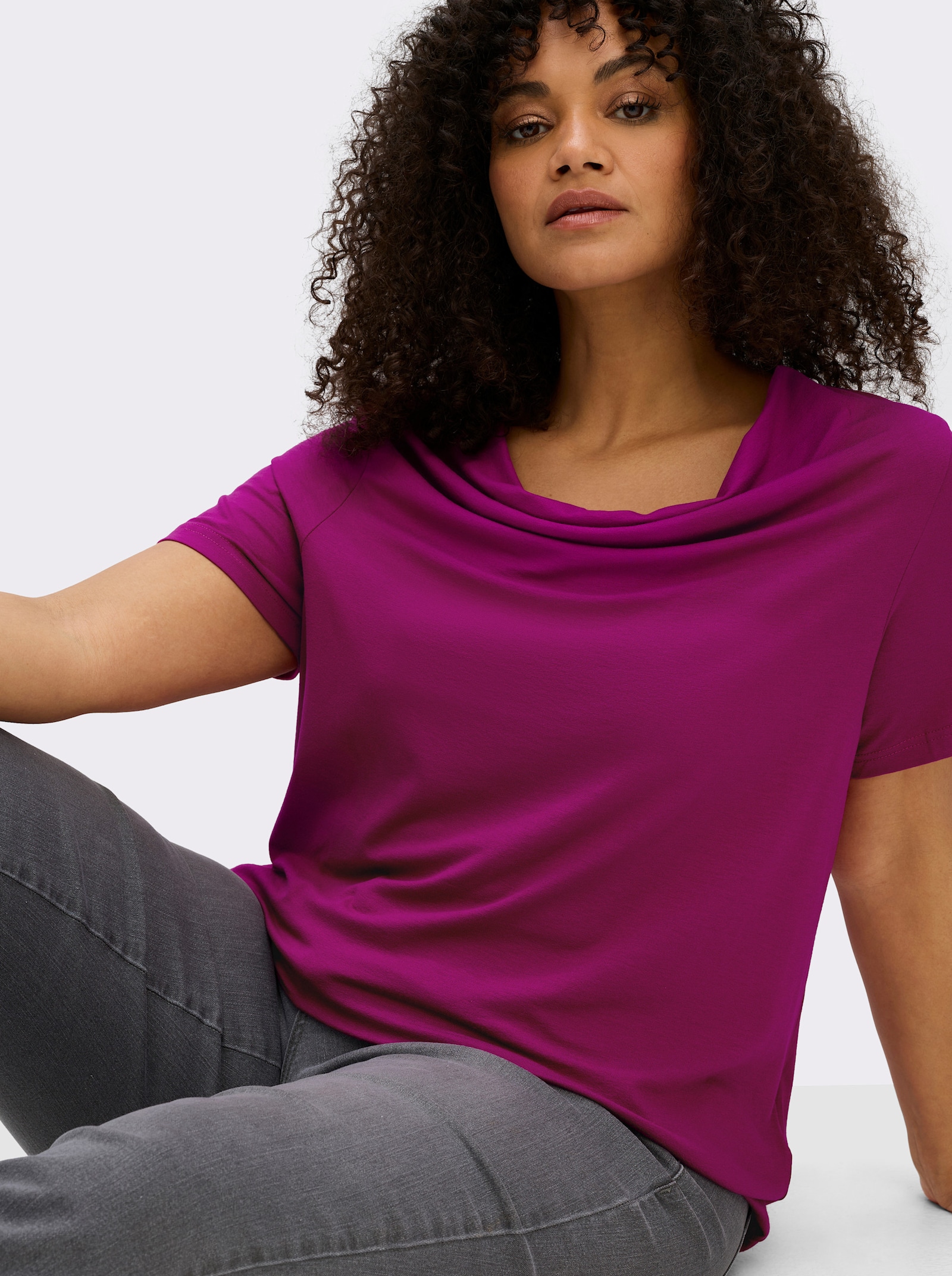 Wasserfallshirt mit kurzen Ärmeln - magenta