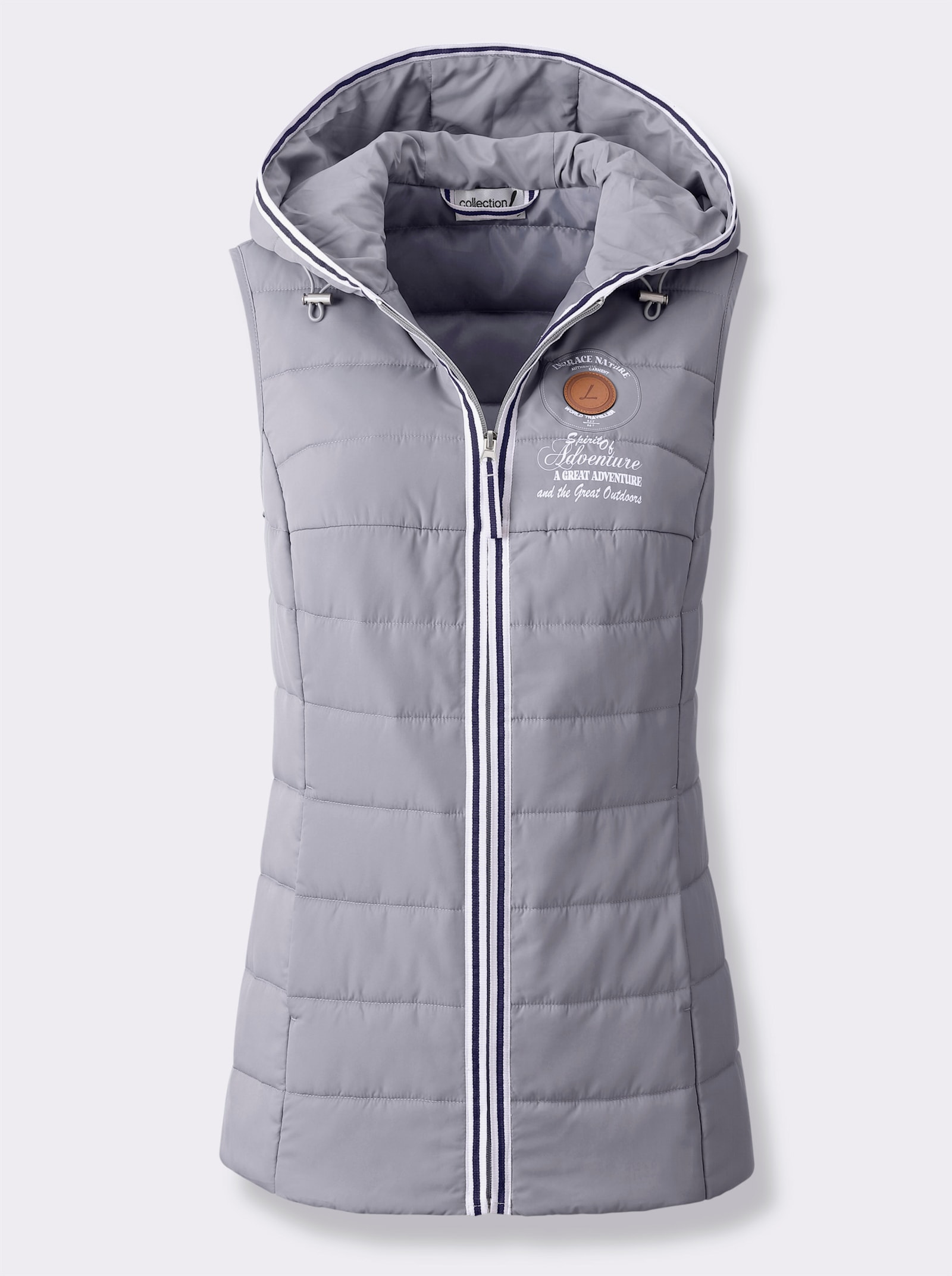 Kapuzenweste mit Adventure-Aufdruck - steingrau