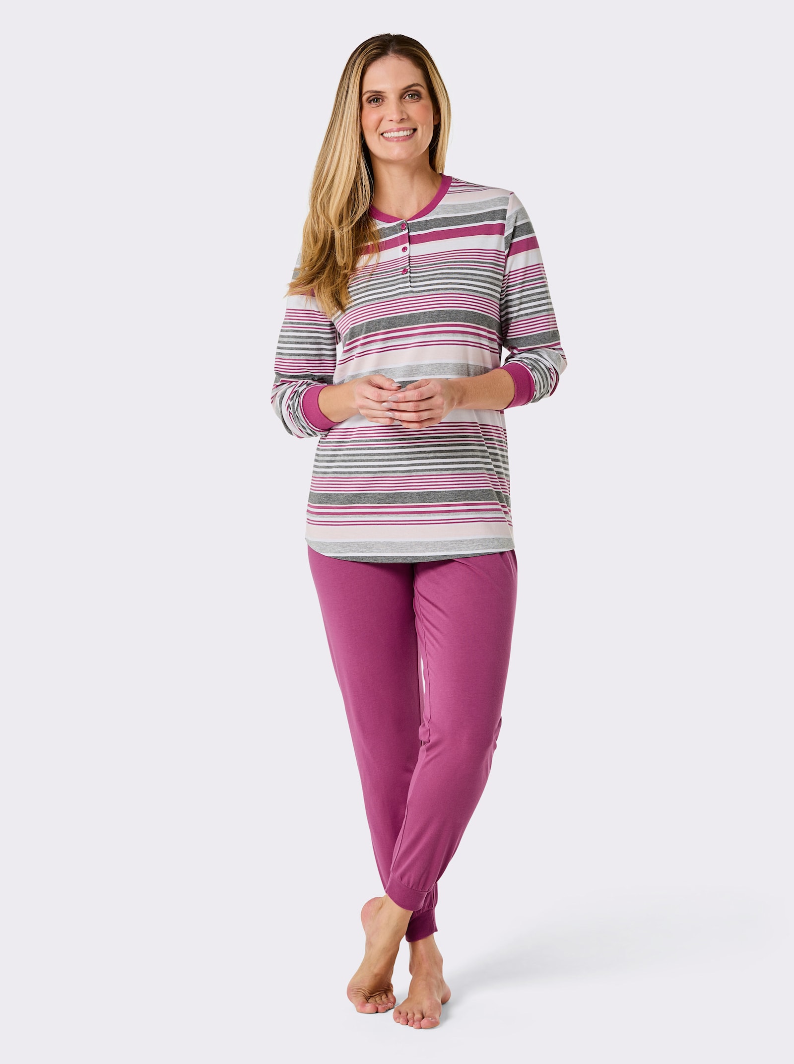 wäschepur Schlafanzug in 2 Qualitäten erhältlich - erika-grau-geringelt