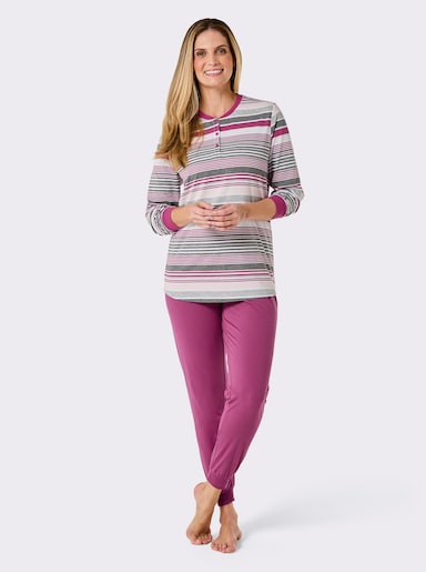 wäschepur Schlafanzug in 2 Qualitäten erhältlich - erika-grau-geringelt