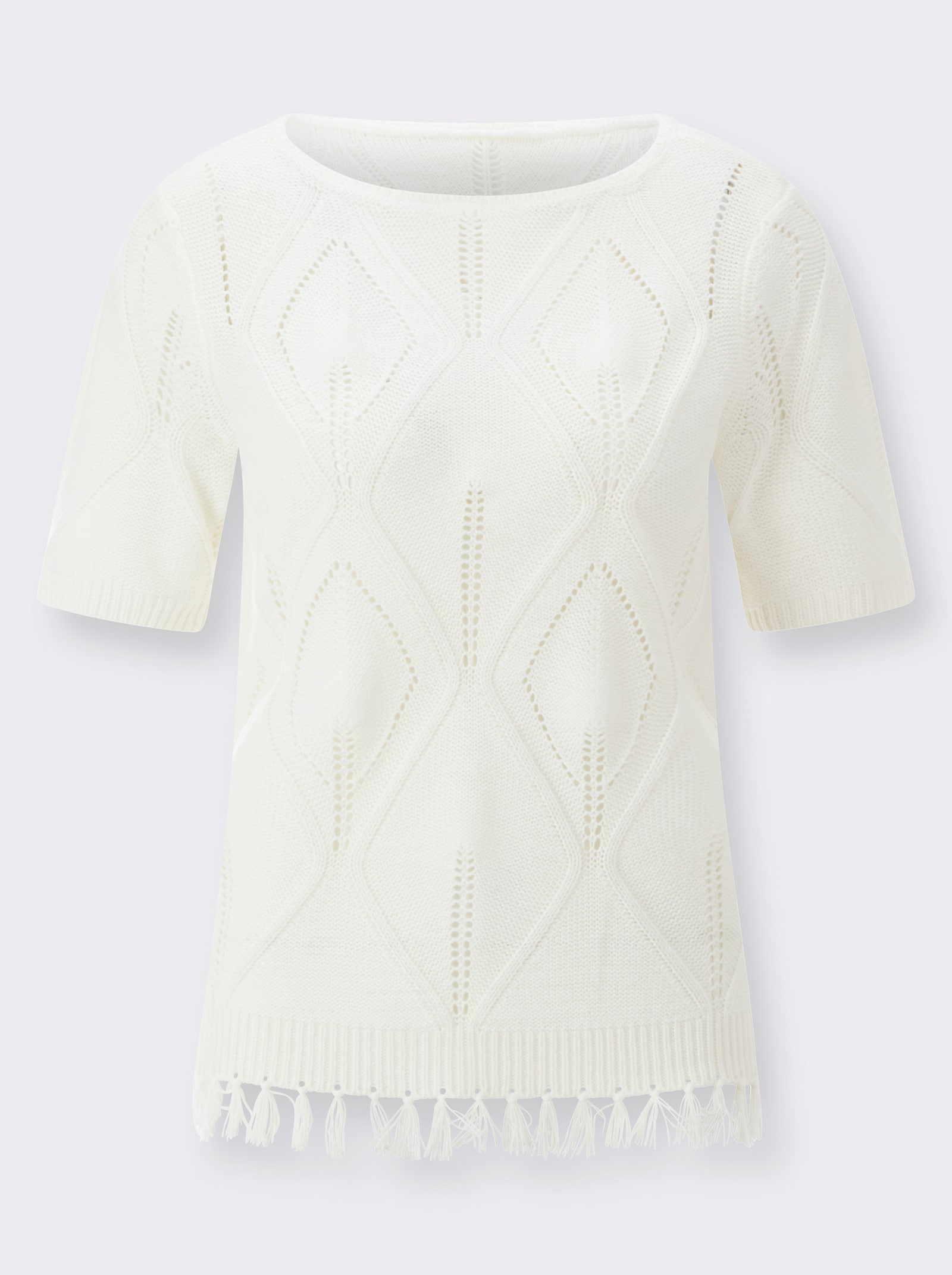Kurzarmpullover mit Ajourmuster - ecru