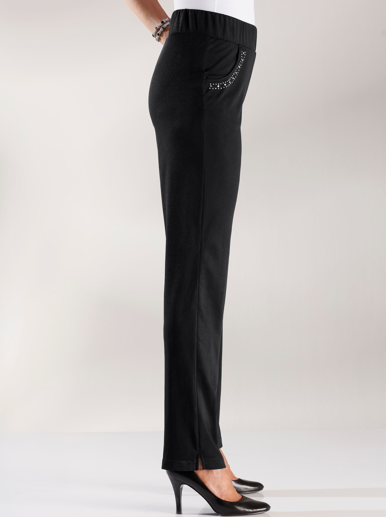 Schlupfhose mit Ziersteinchen - schwarz