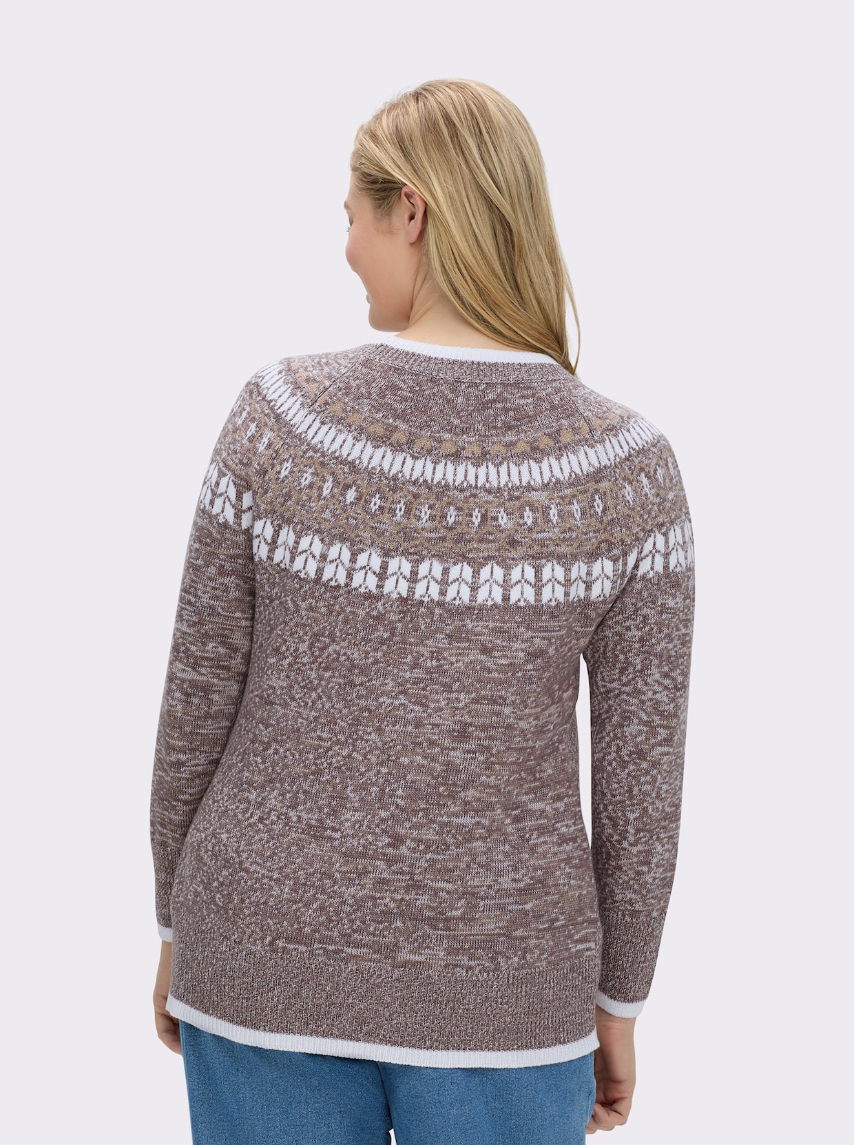 Norwegerpullover mit breiten Rippbündchen - dunkeltaupe-beige-meliert