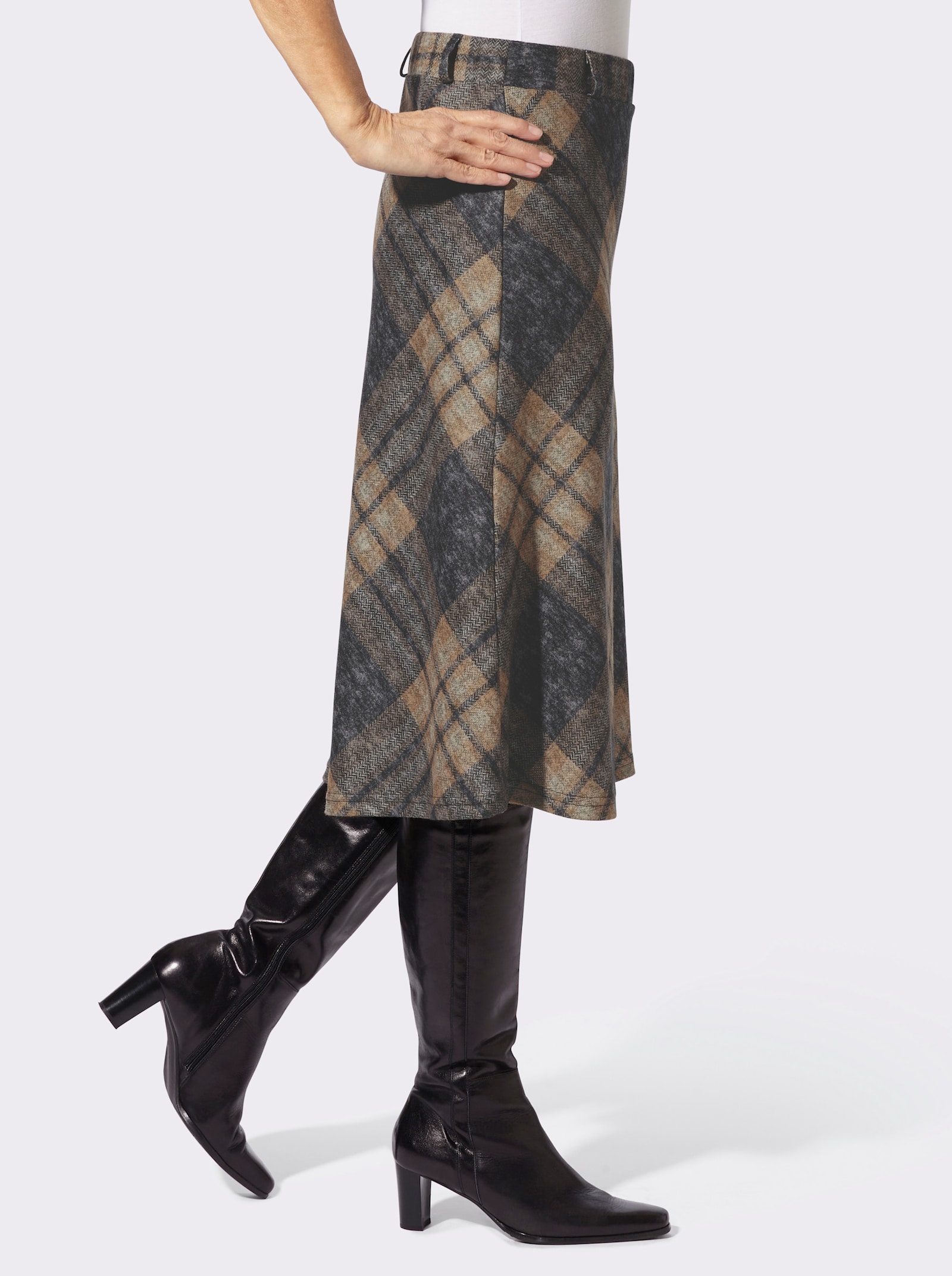 Karorock in Flanell-Optik - camel-schwarz-kariert